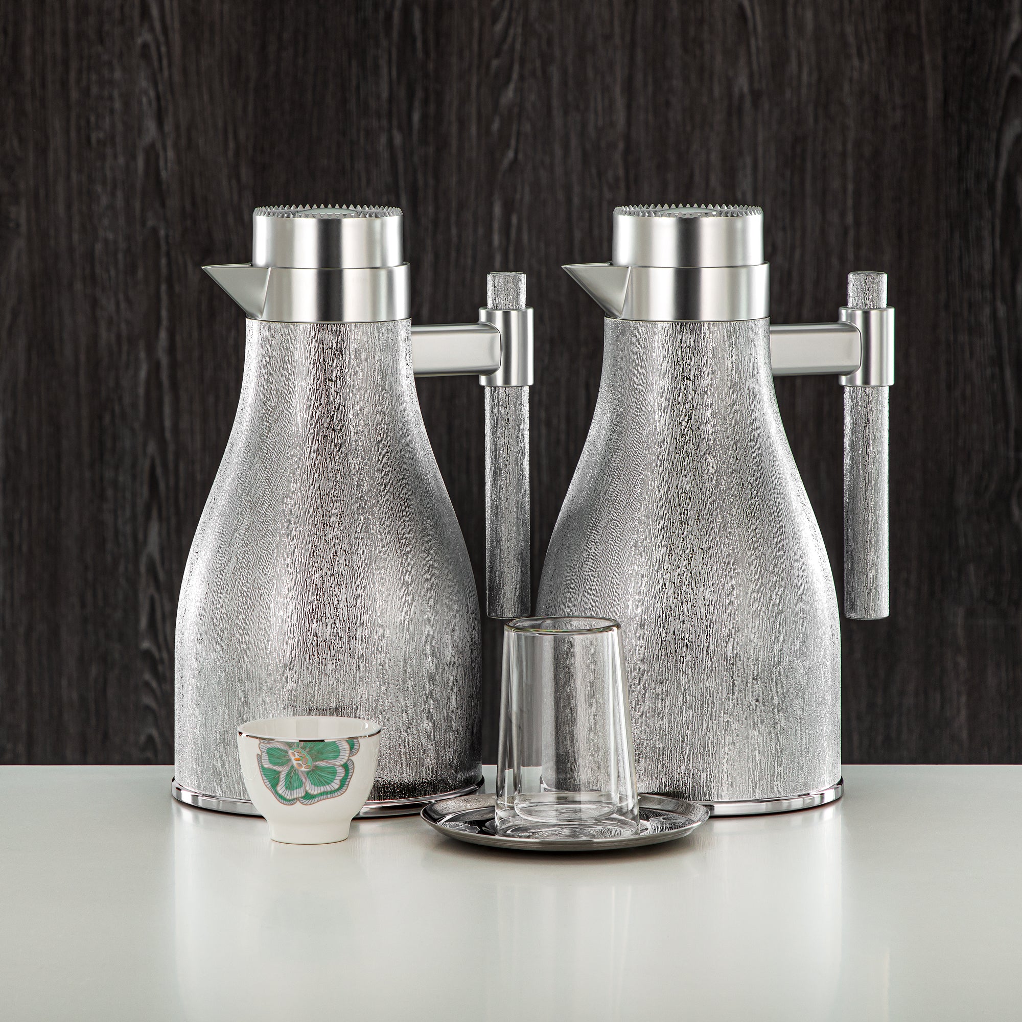 طقم ترامس المرجان 20 قطعة | فضي مطفي 1L + 1L (GOK-S-MS-MS + 18PCS-12257-3) – تقديم أنيق | التجمعات، المناسبات الخاصة، رمضان، عيد