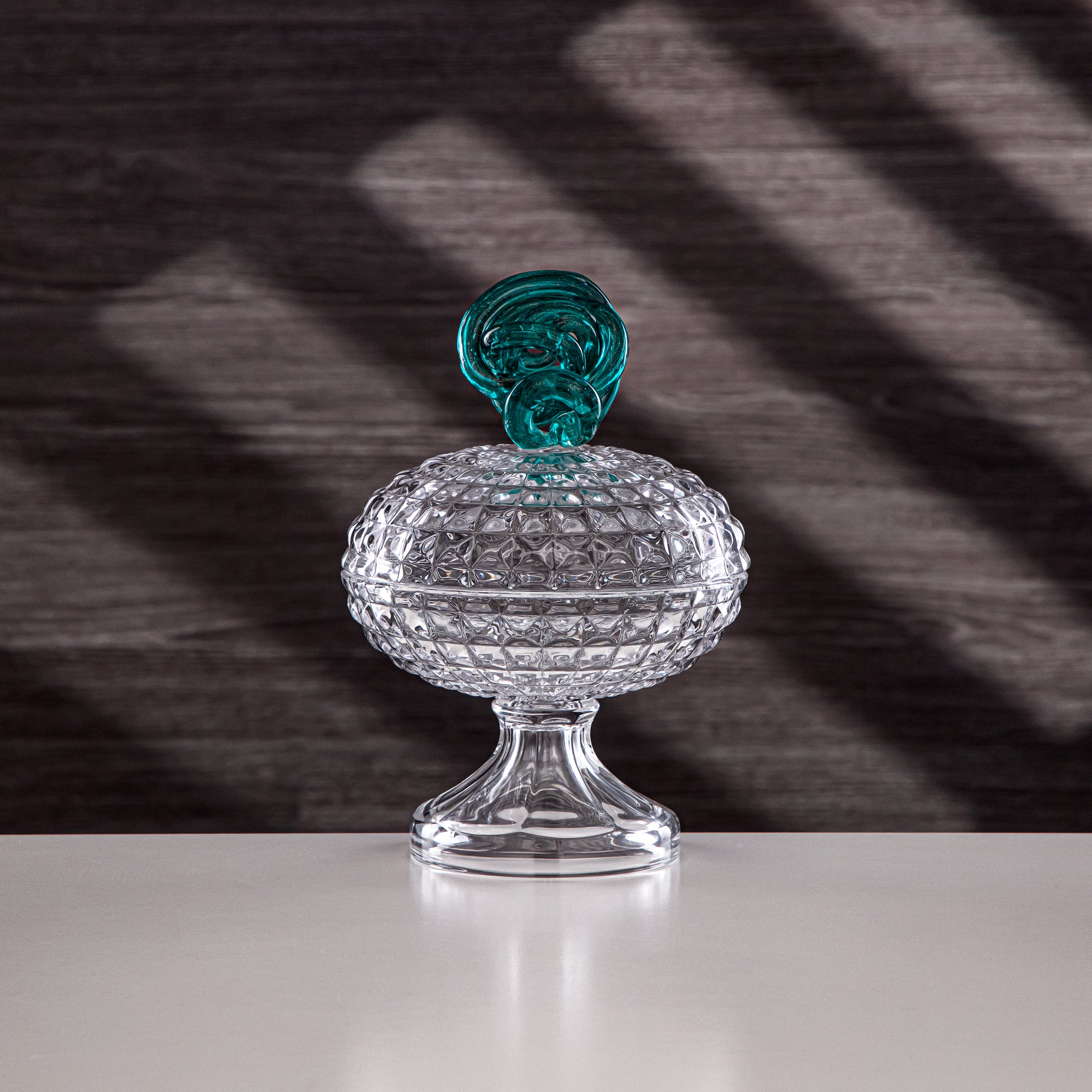 Almarjan Candy Bowl 14.5cm Glass Clear with Turquoise Knot