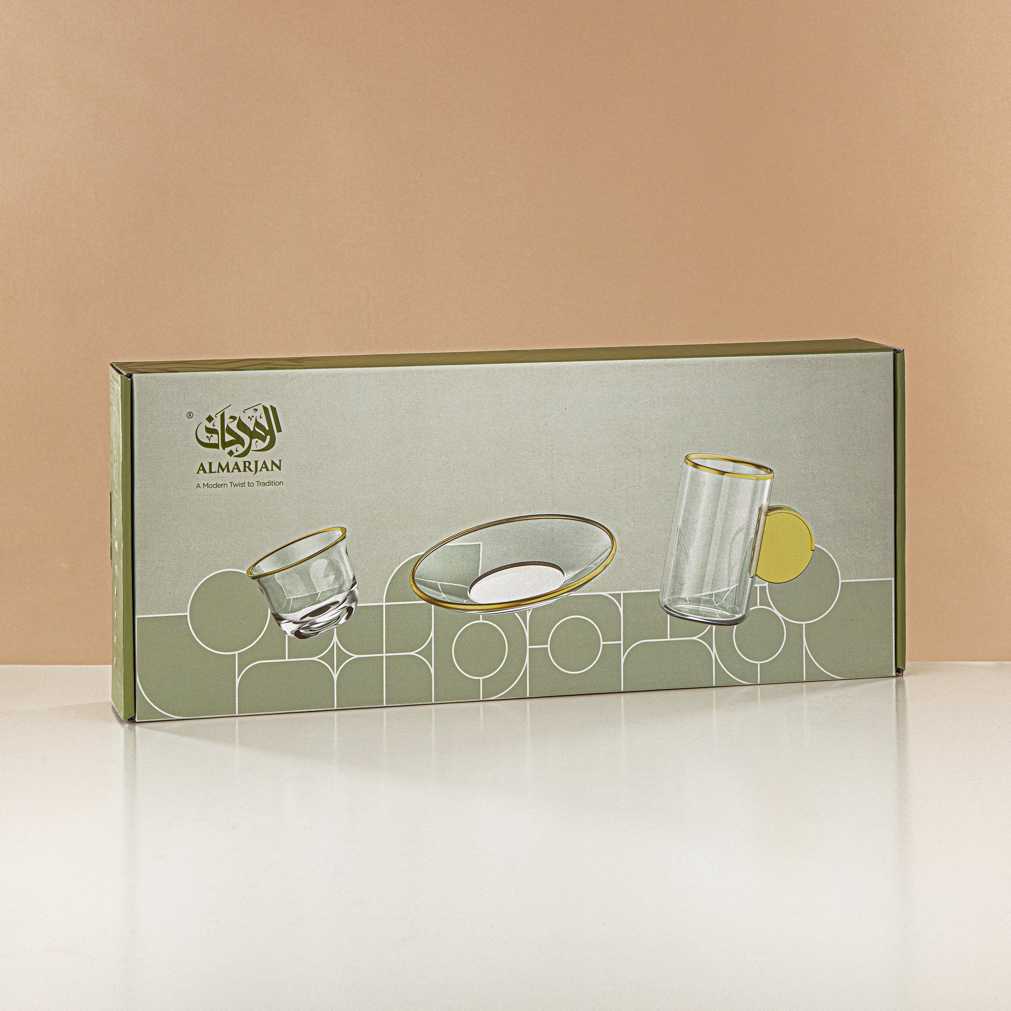 طقم شاي وقهوة المرجان 18 قطعة، زجاج، حافة ومقبض ذهبية مرآة (FB808-18 ALLG) - أدوات تقديم أنيقة للشاي والقهوة