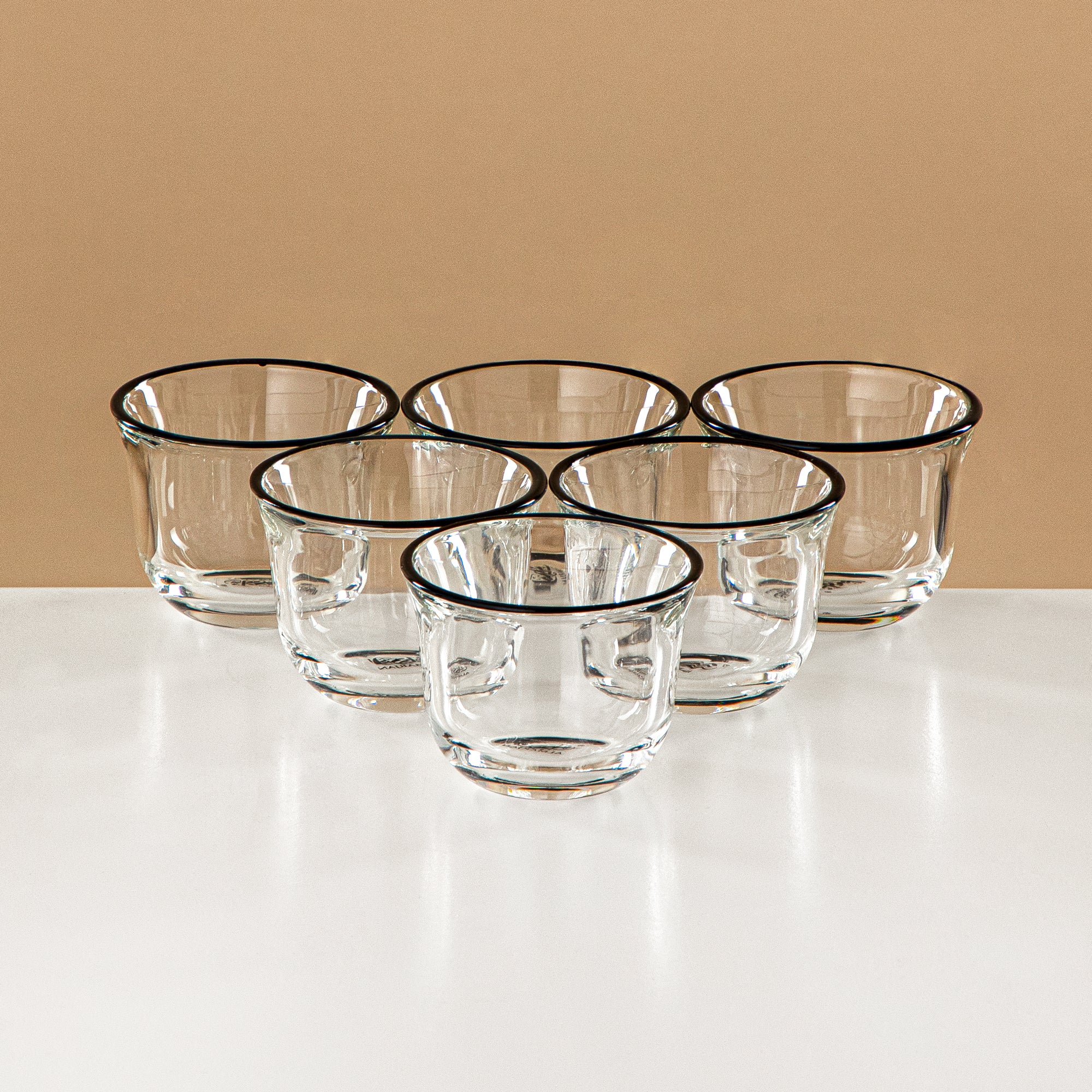 طقم شاي وقهوة المرجان 18 قطعة، زجاج، حافة سوداء ومقبض (FB808-18 ALLGB) - أواني تقديم أنيقة للشاي والقهوة