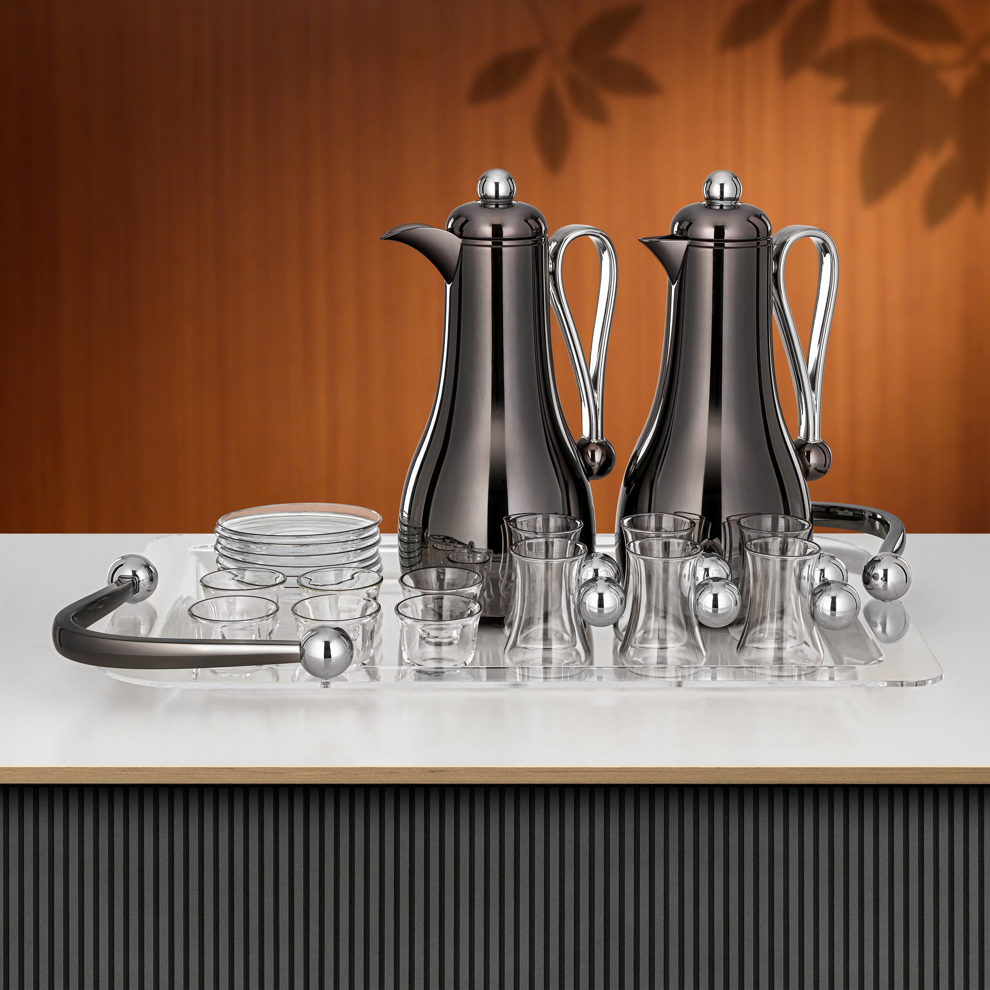 Almarjan Tea & Coffee Set 21 Pieces Gun Black & Silver