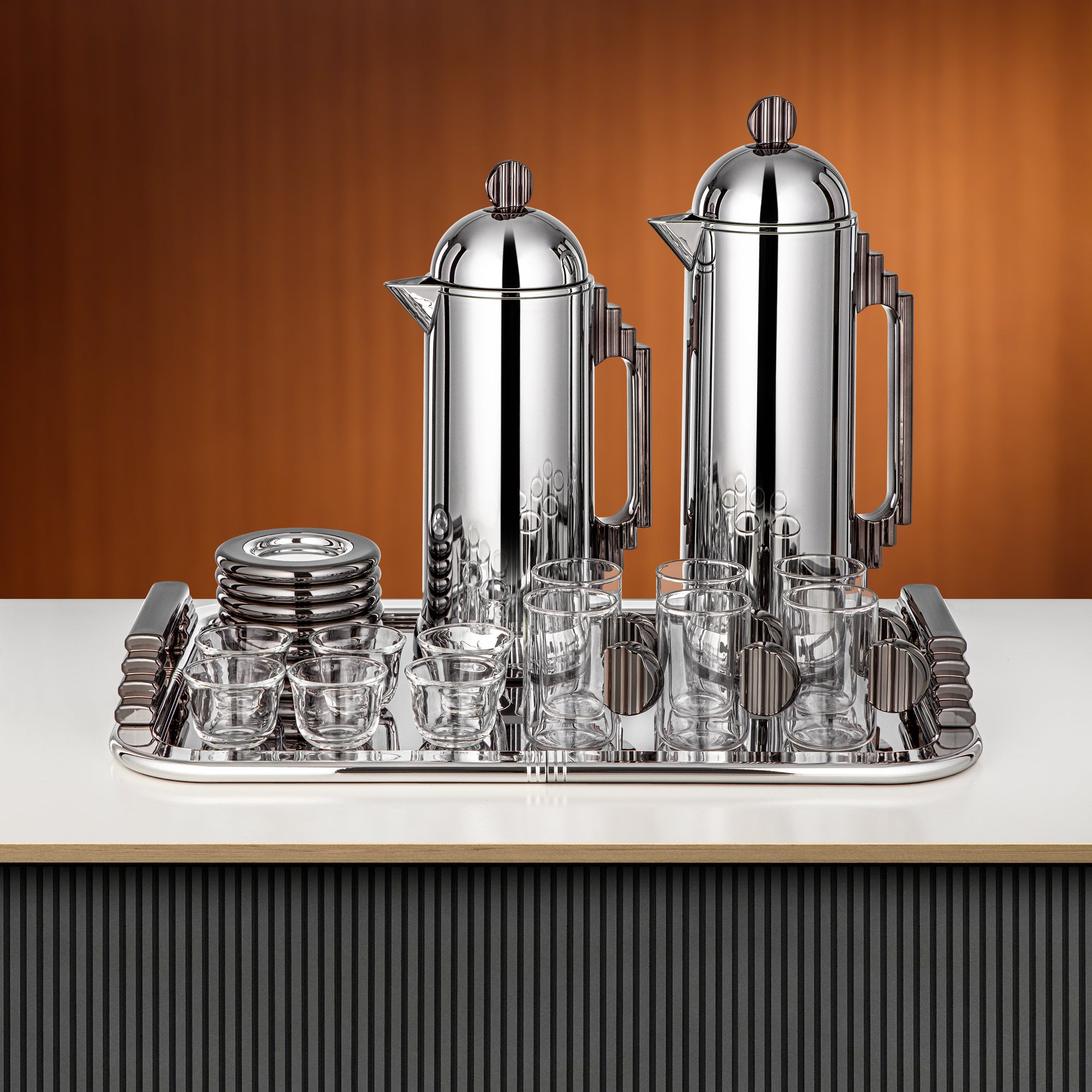 Almarjan Tea & Coffee Set 21 Pieces Silver & Gun Black
