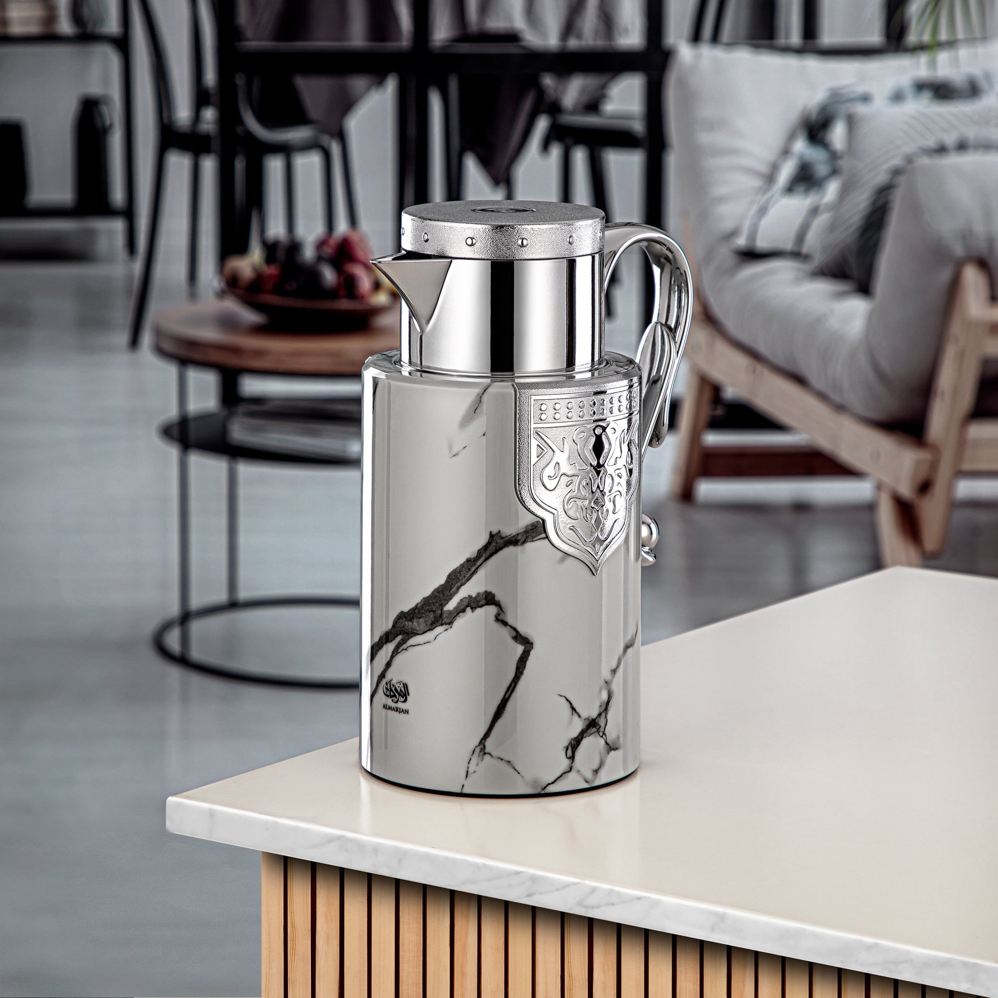 Almarjan 2 Pieces Vacuum Flask Set Marble & Silver - FG207 AB-100 GRMR/C