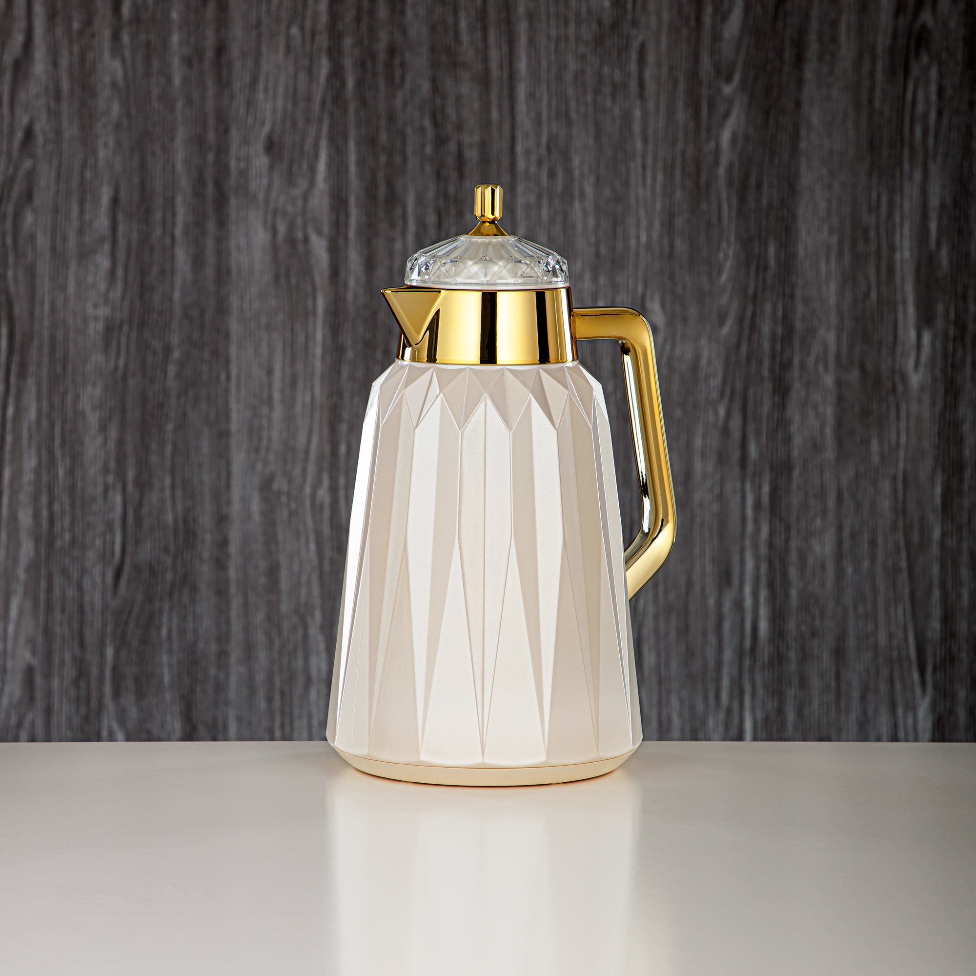 Almarjan Vacuum Flask Set - 1L + 1L, ABS, Pearl White & Gold, Mirror Finish | FG209AB-100 PW/G