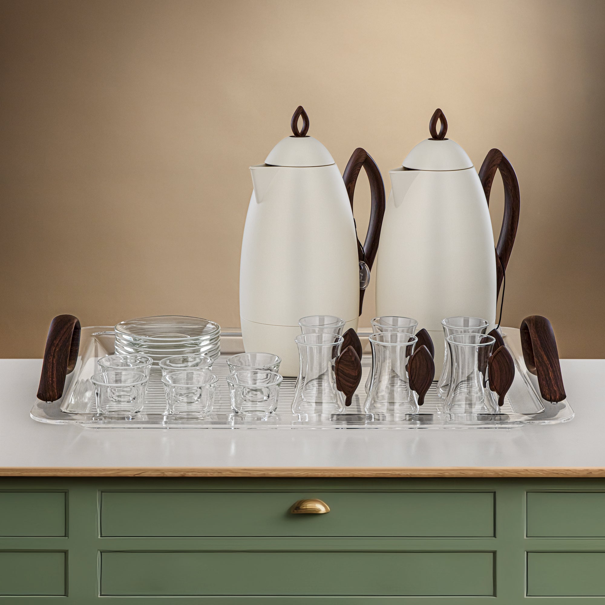 Almarjan Vacuum Flask Set 21-Piece Set matt ivory & dark wood (FG212-21 MIV/DW)