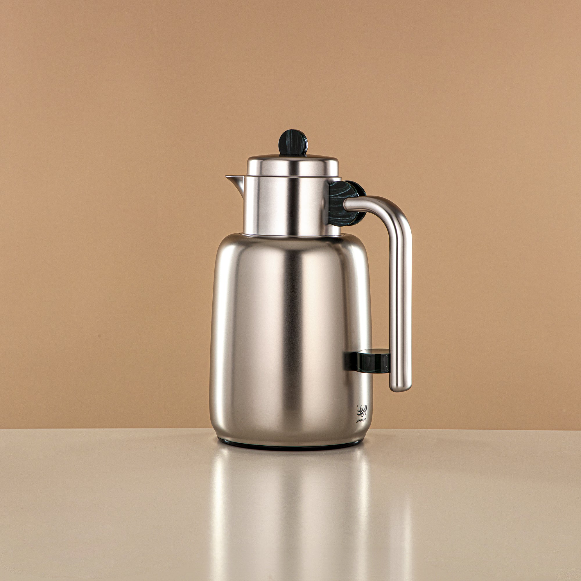 Almarjan Vacuum Flask Set - 0.7L + 1L, Matt Silver & Black/Green Marble (FG808-070/100 GM/MC) - For Serving Tea & Coffee