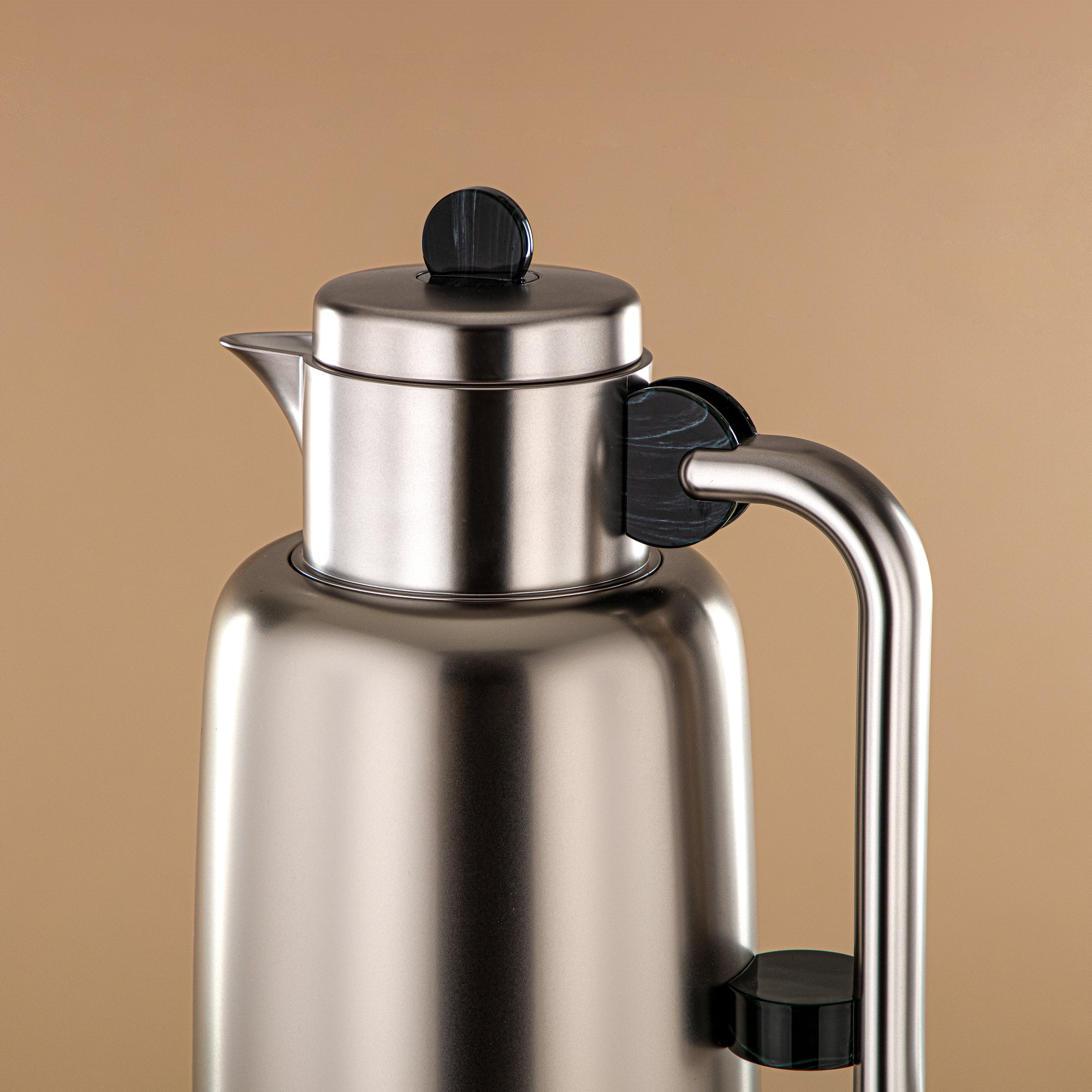 Almarjan Vacuum Flask Set - 0.7L + 1L, Matt Silver & Black/Green Marble (FG808-070/100 GM/MC) - For Serving Tea & Coffee