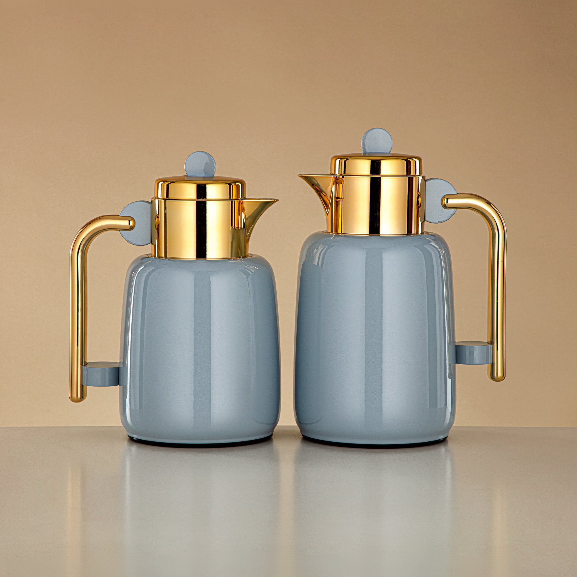 Almarjan Vacuum Flask Set - 0.7L + 1L, Baby Blue & Gold (FG808-070/100 HB/G) - For Serving Tea & Coffee
