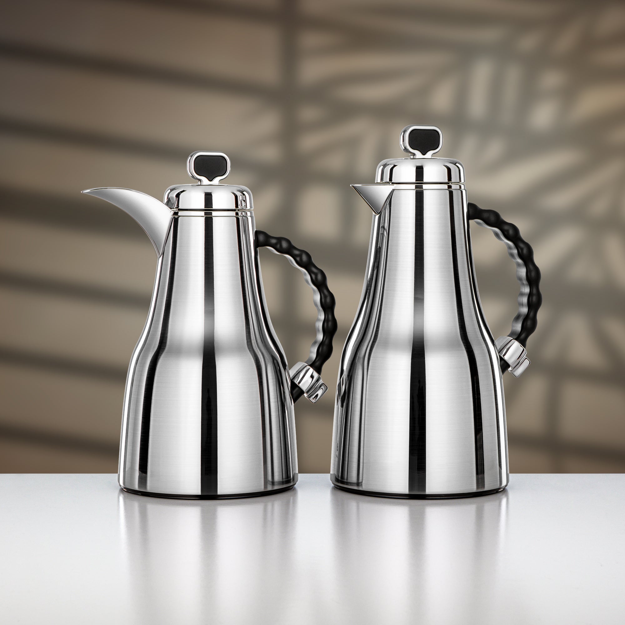 Almarjan 2 Pieces Vacuum Flask Set, Brushed Silver & Black