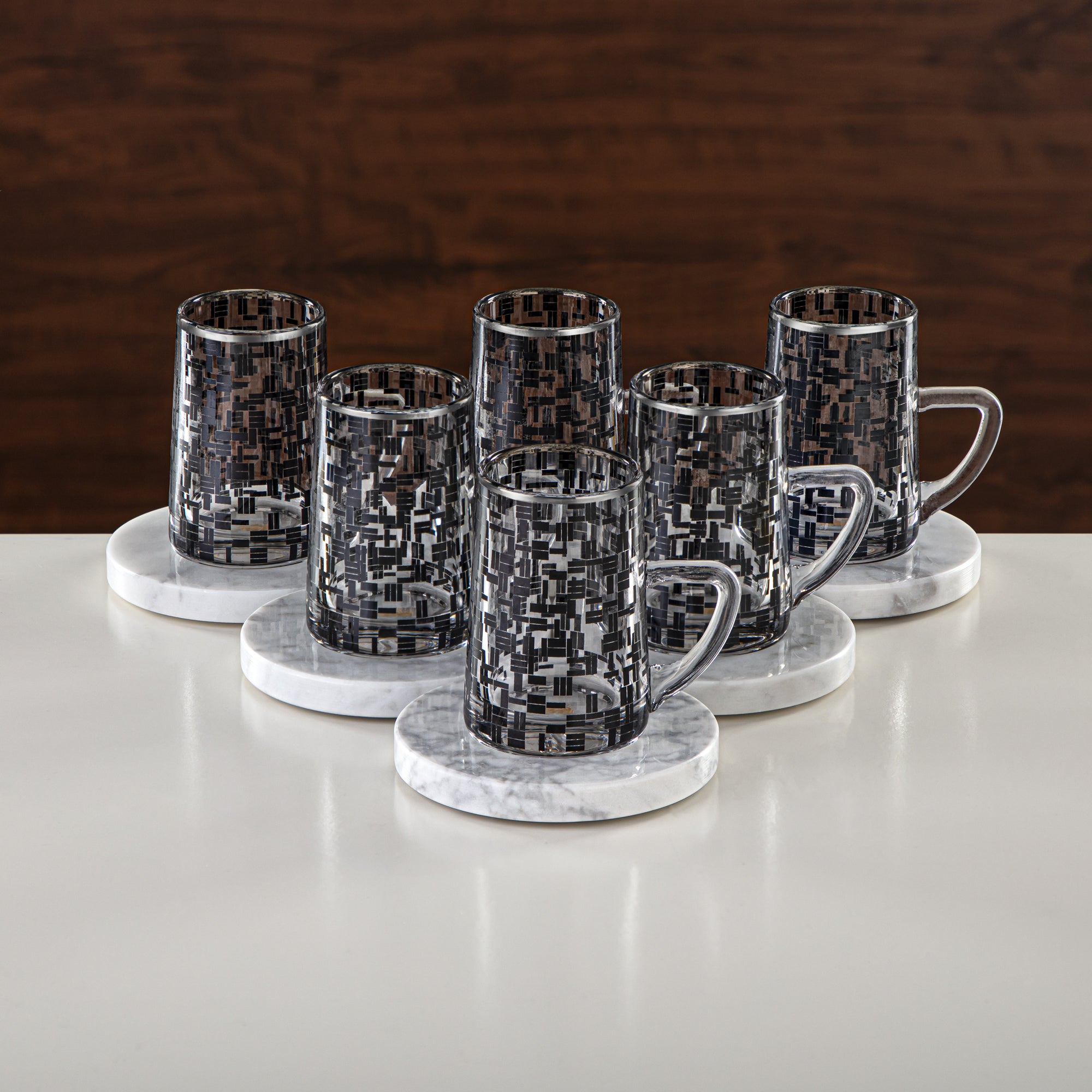 Almarjan Tea & Coffee Set 18 Pieces, Glass, Silver Rim (GLS2630066) - Chich Serveware