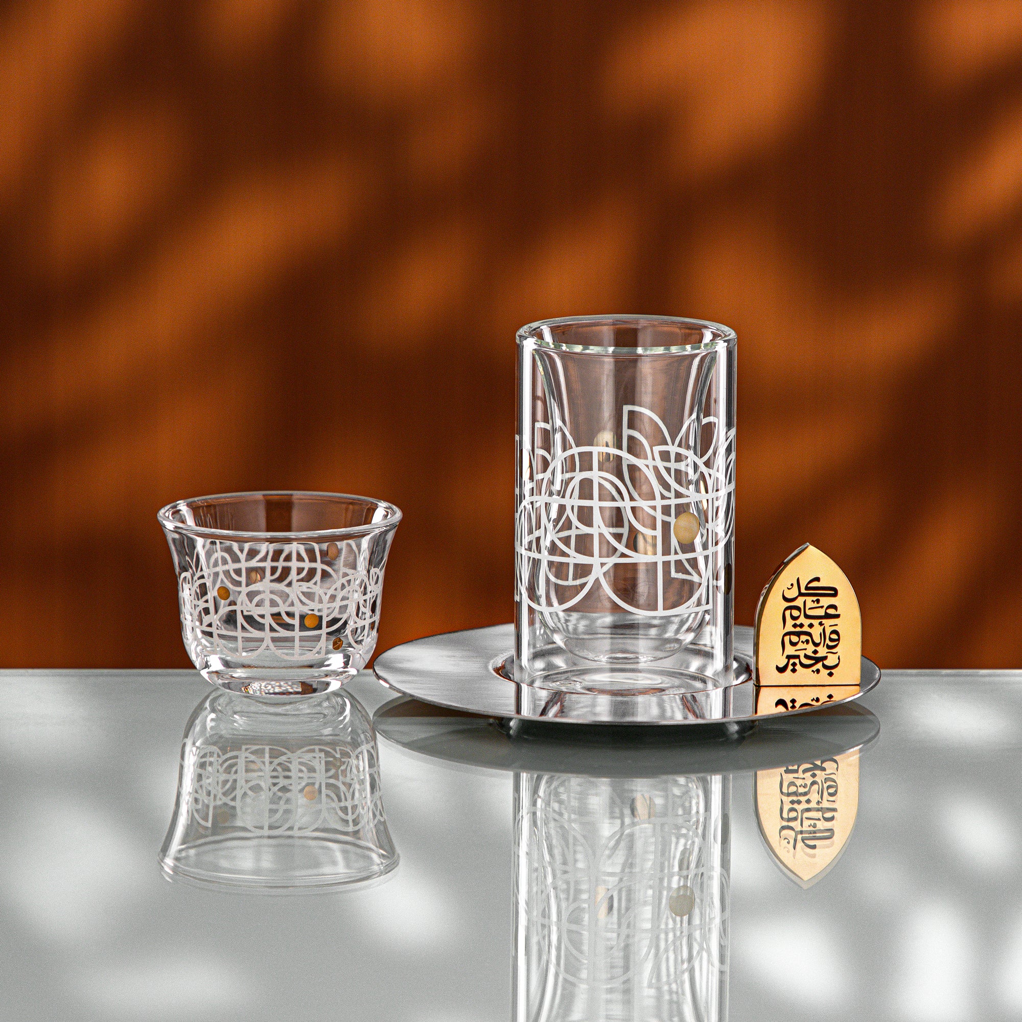 Almarjan Tea & Coffee Set 18 Pieces White & Gold Pattern