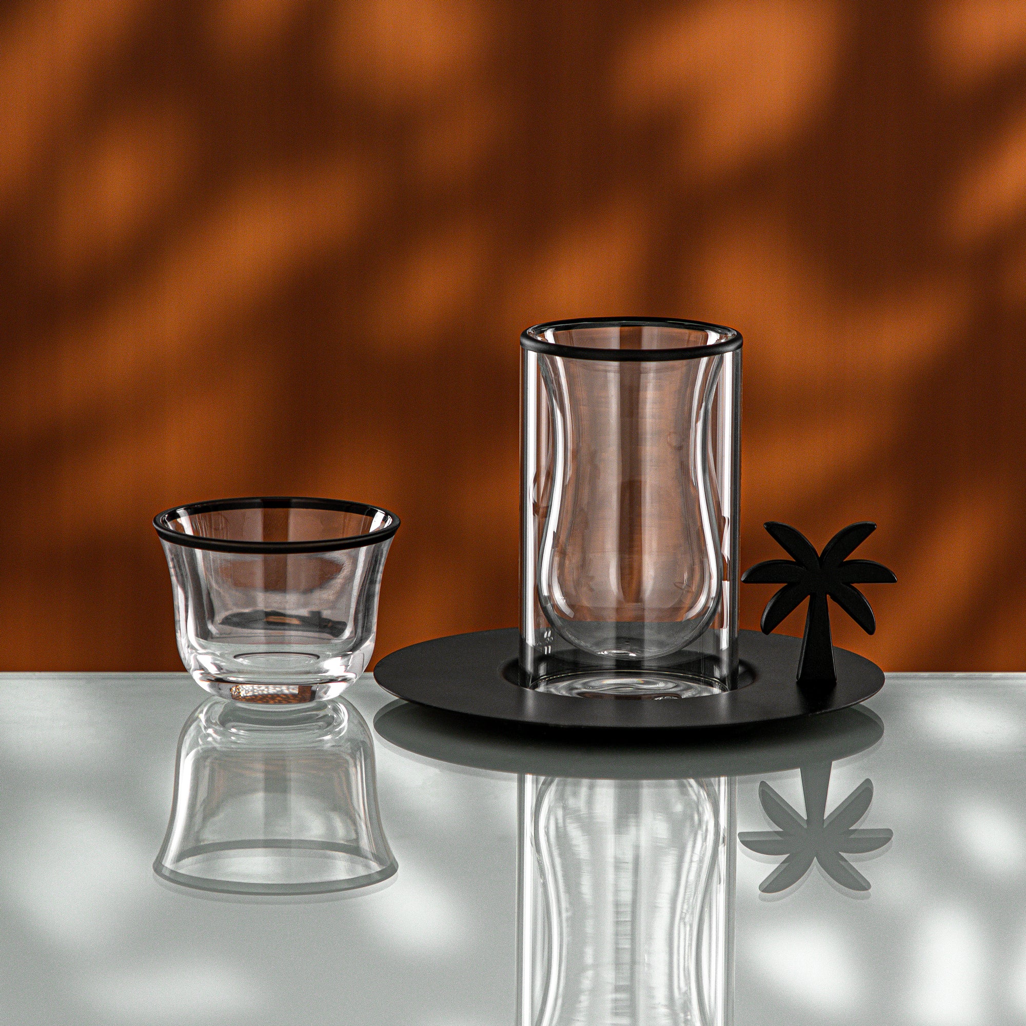 Almarjan Tea & Coffee Set 18 Pieces Black Rim Matte Black