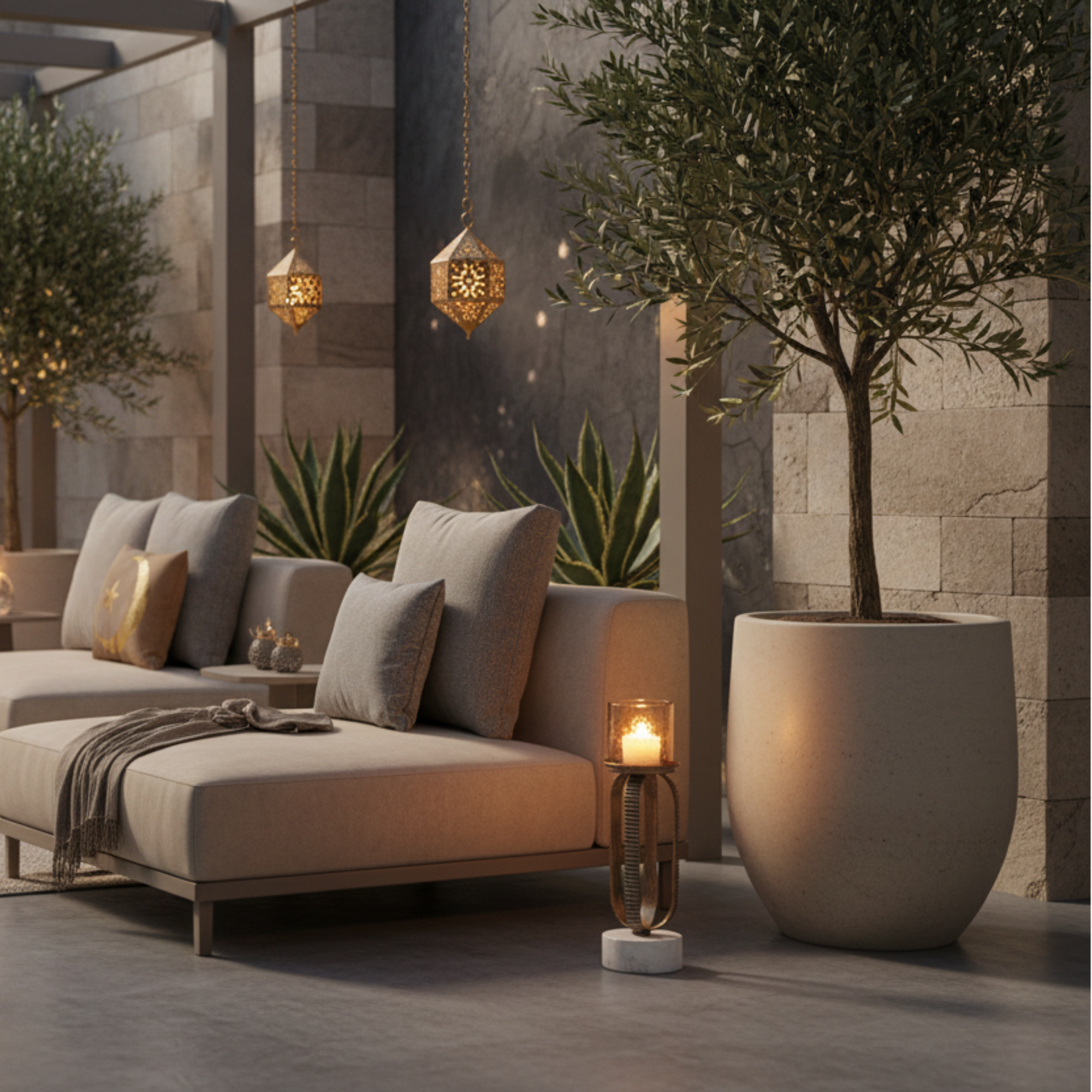 Almarjan Pillar Candle Holder 34cm Champagne Gold