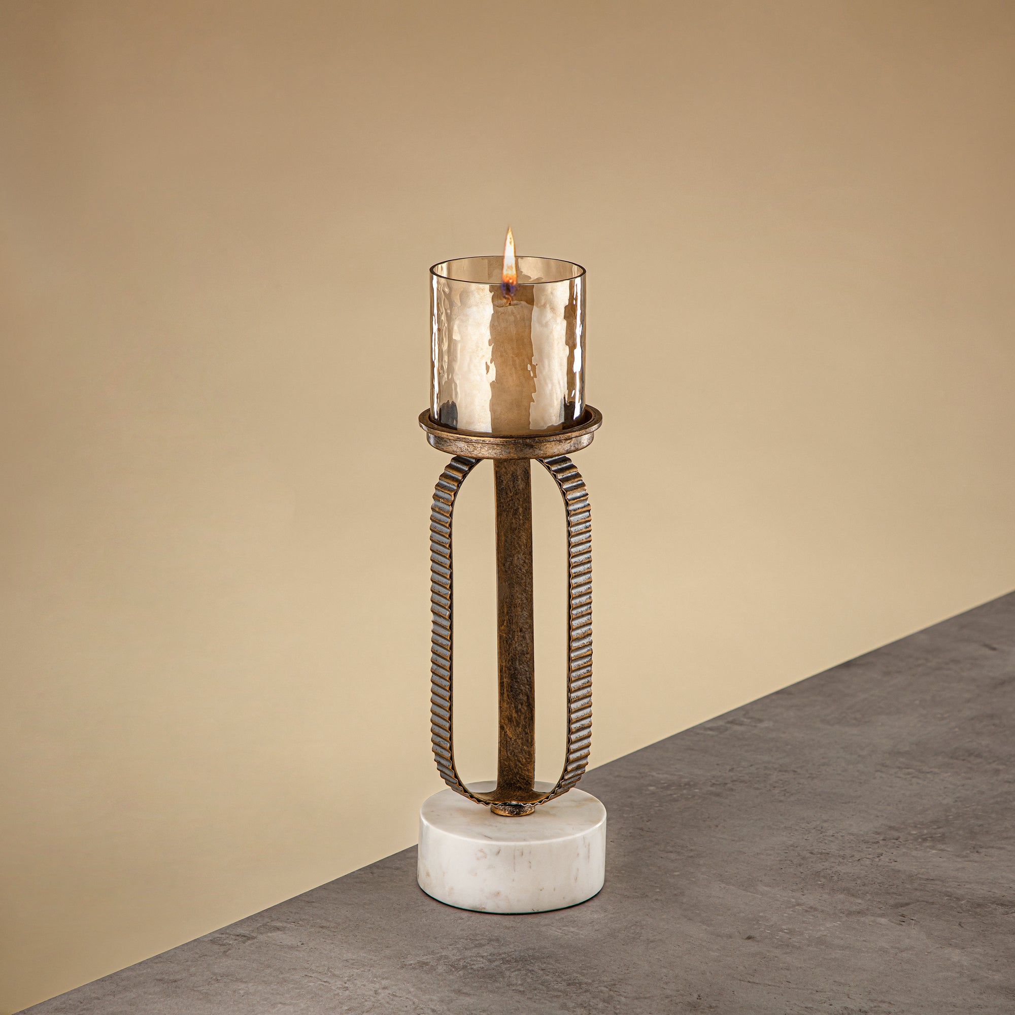 Almarjan Pillar Candle Holder 34cm Champagne Gold