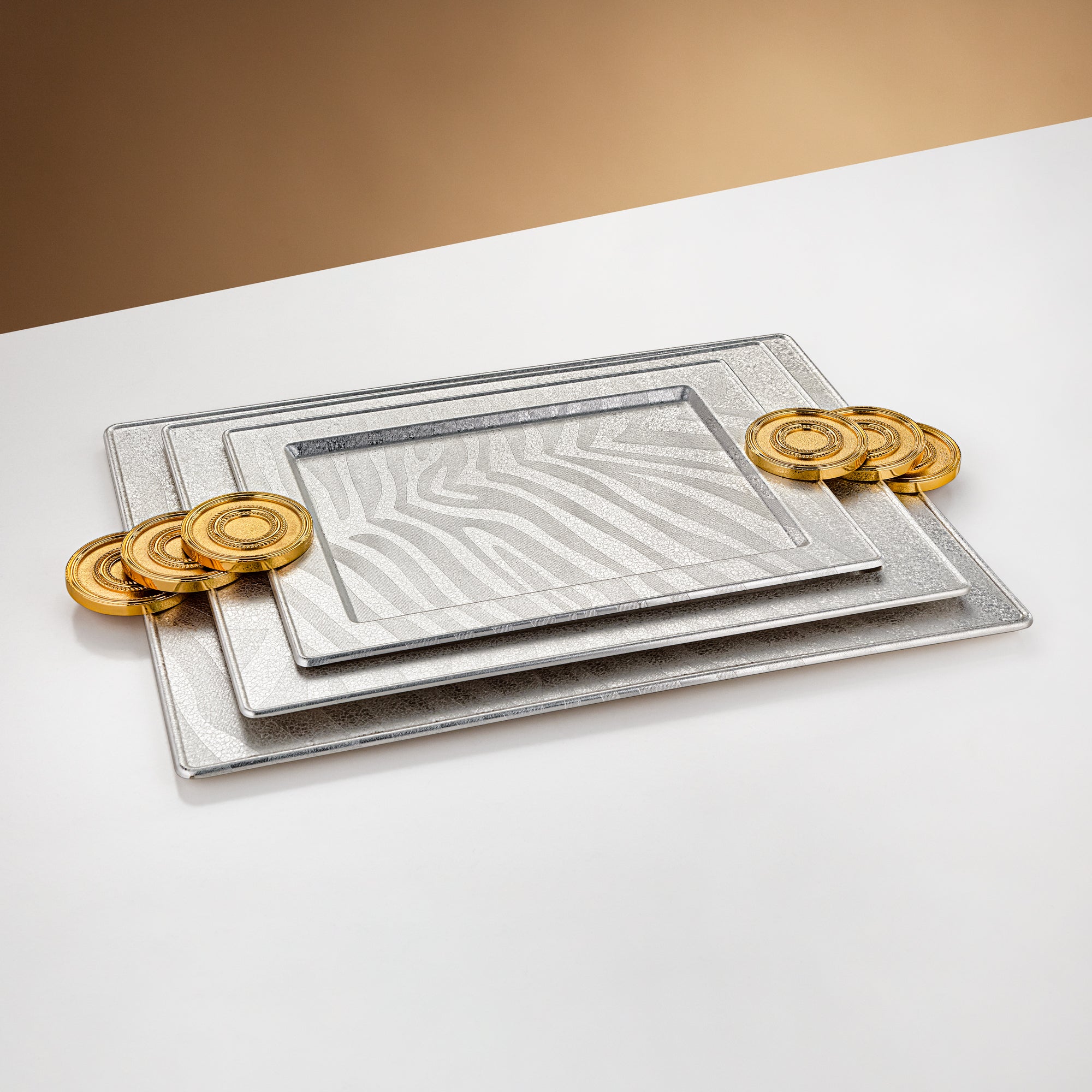 Almarjan Serving Tray Set Silver & Gold Crackle (3 Pieces)