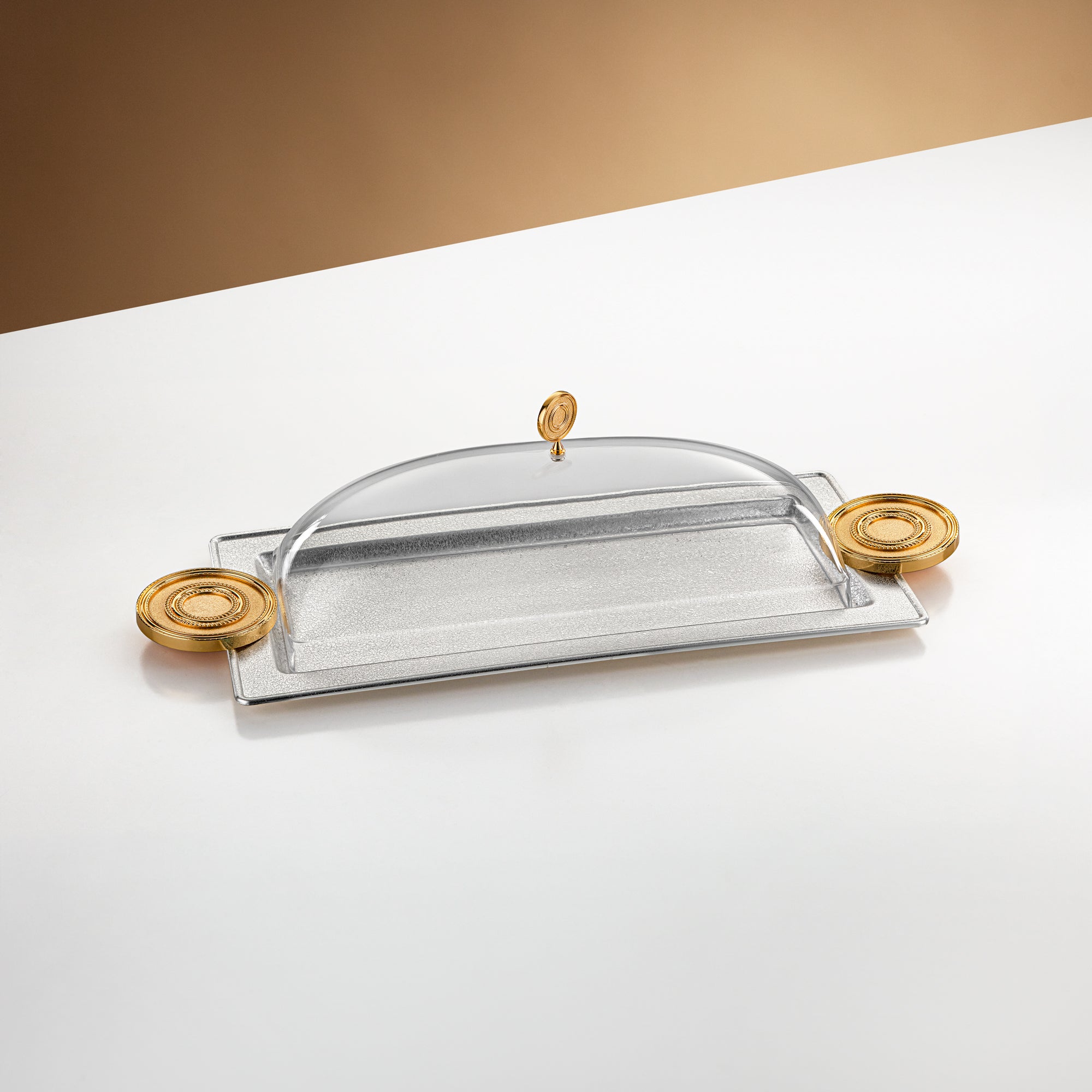 Almarjan Serving Tray with Cover 50 cm Silver & Gold Crackle