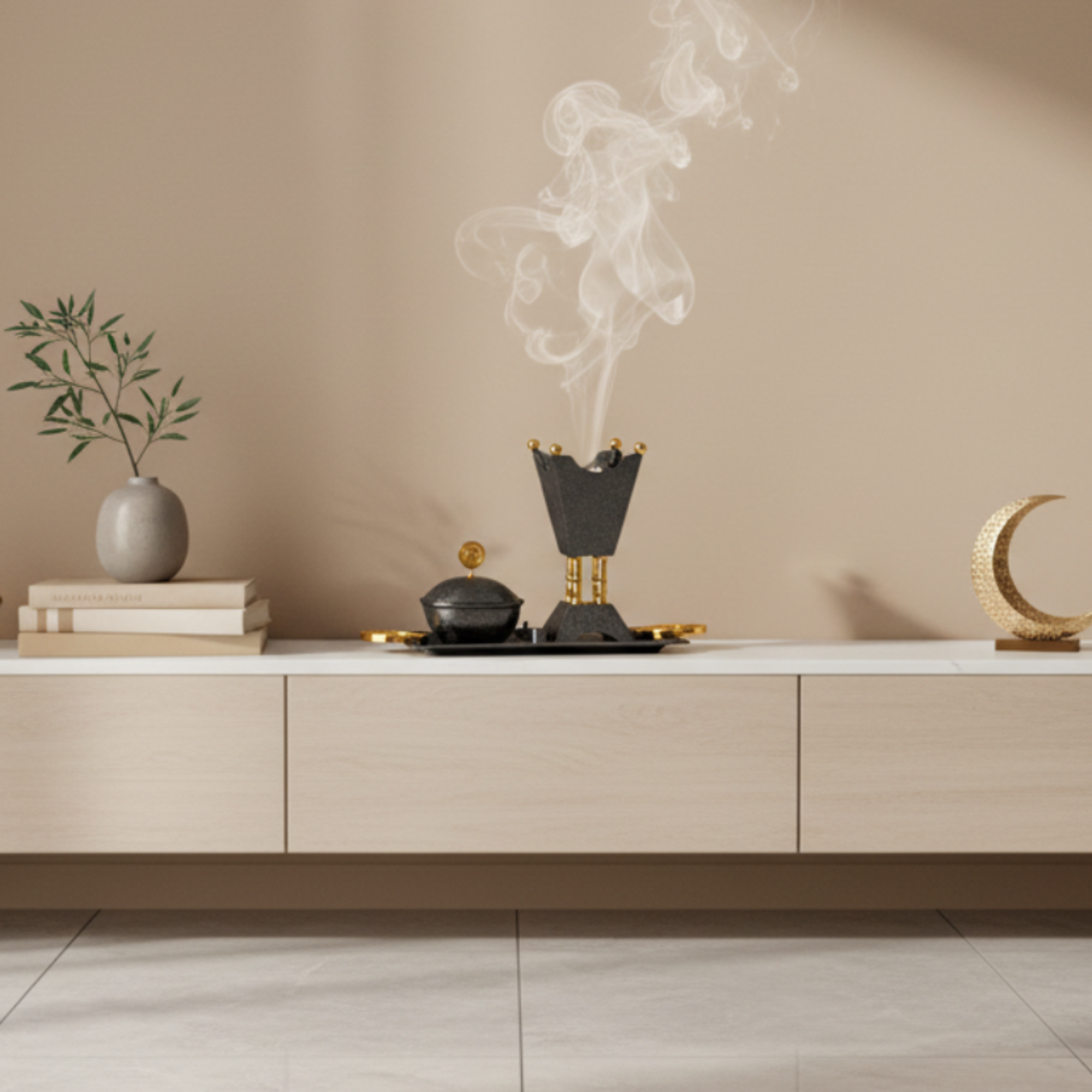 Almarjan Incense Burner Set 4-Piece Black & Gold