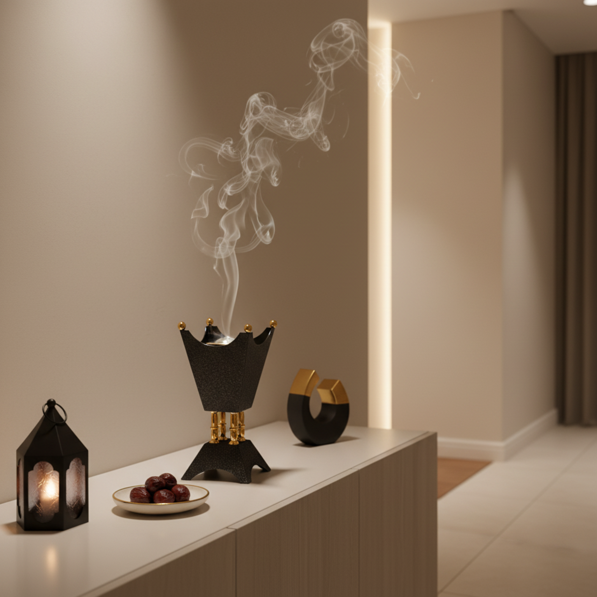 مبخرة المرجان باللونين الأسود والذهبي 25 سم