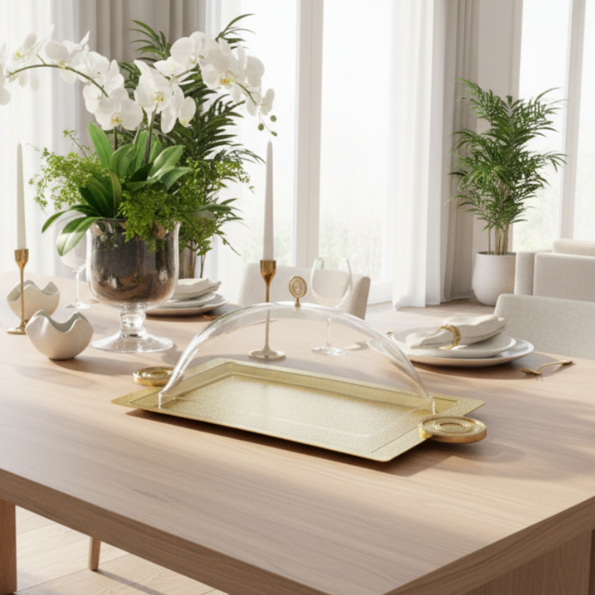 صينية تقديم المرجان مع غطاء 53 سم نحاس بتصميم متشقق