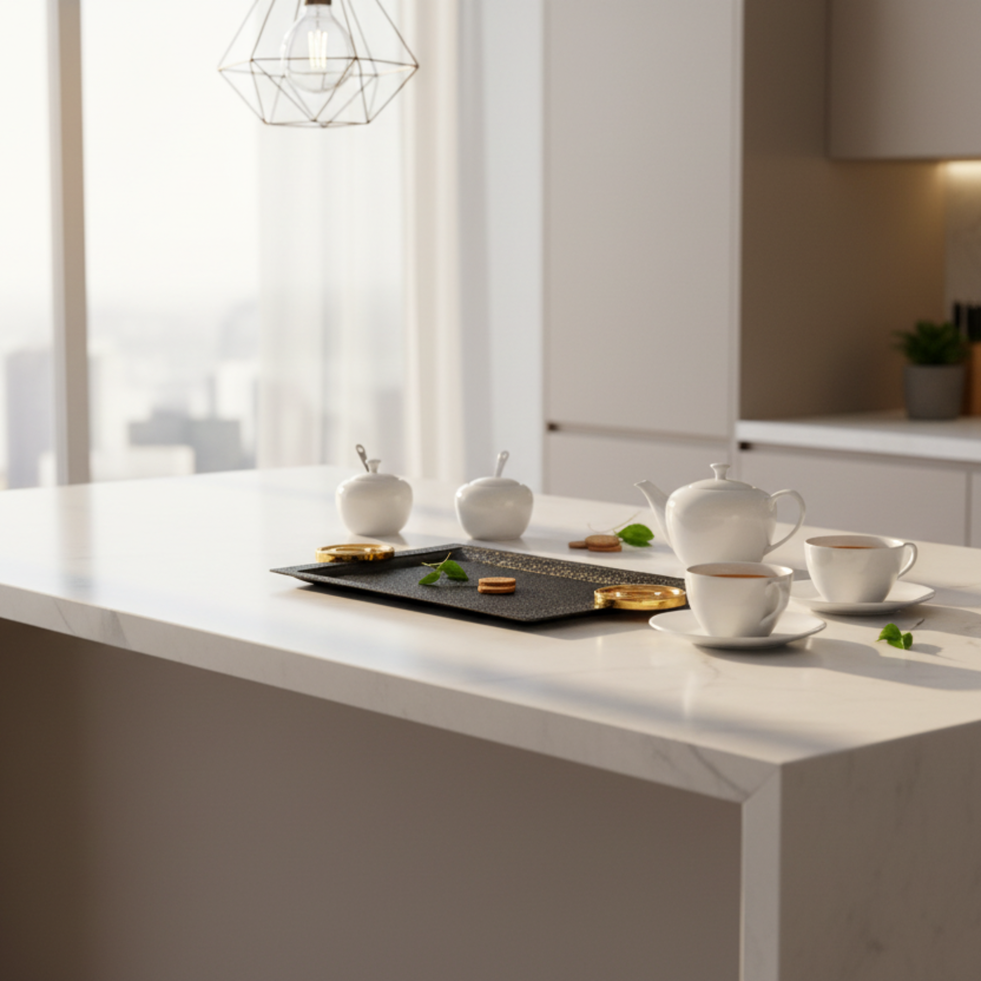 صينية تقديم المرجان ٤٩ سم أسود وذهبي بتصميم متشقق