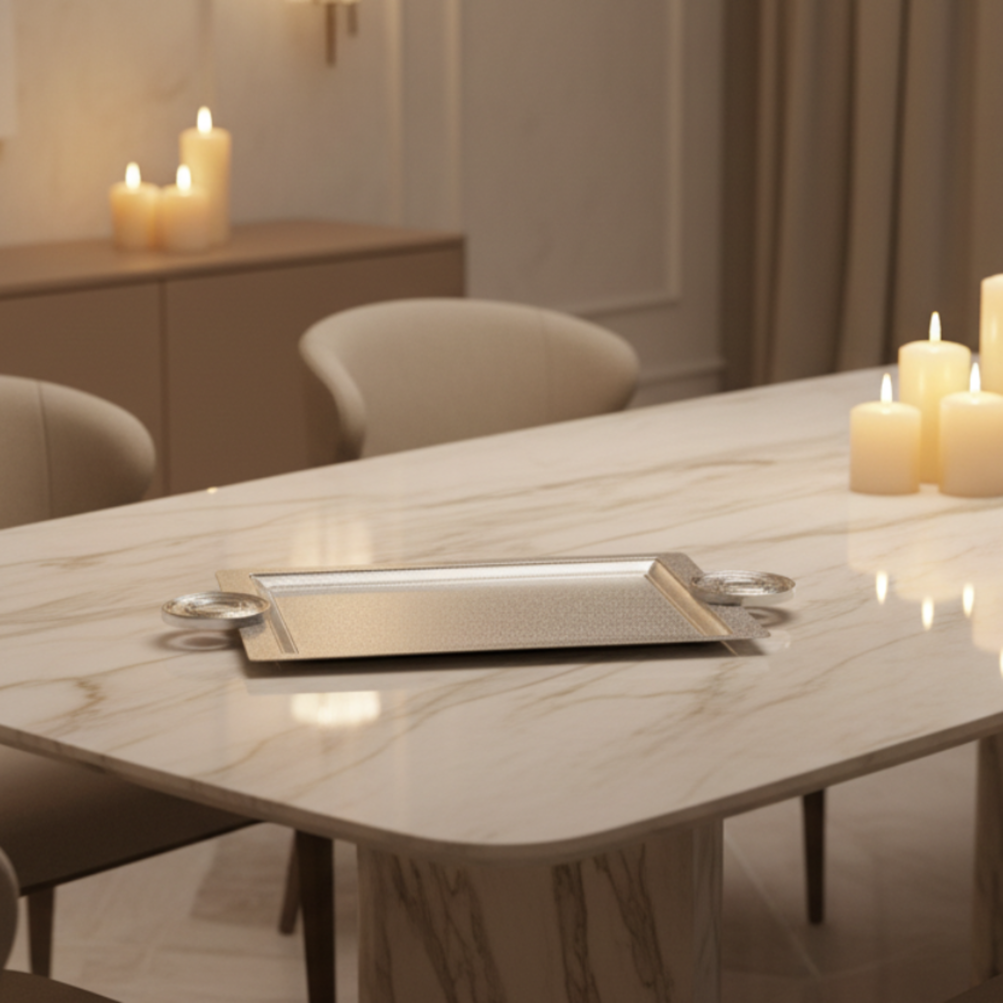 صينية تقديم المرجان ٤٩ سم فضي متشقق