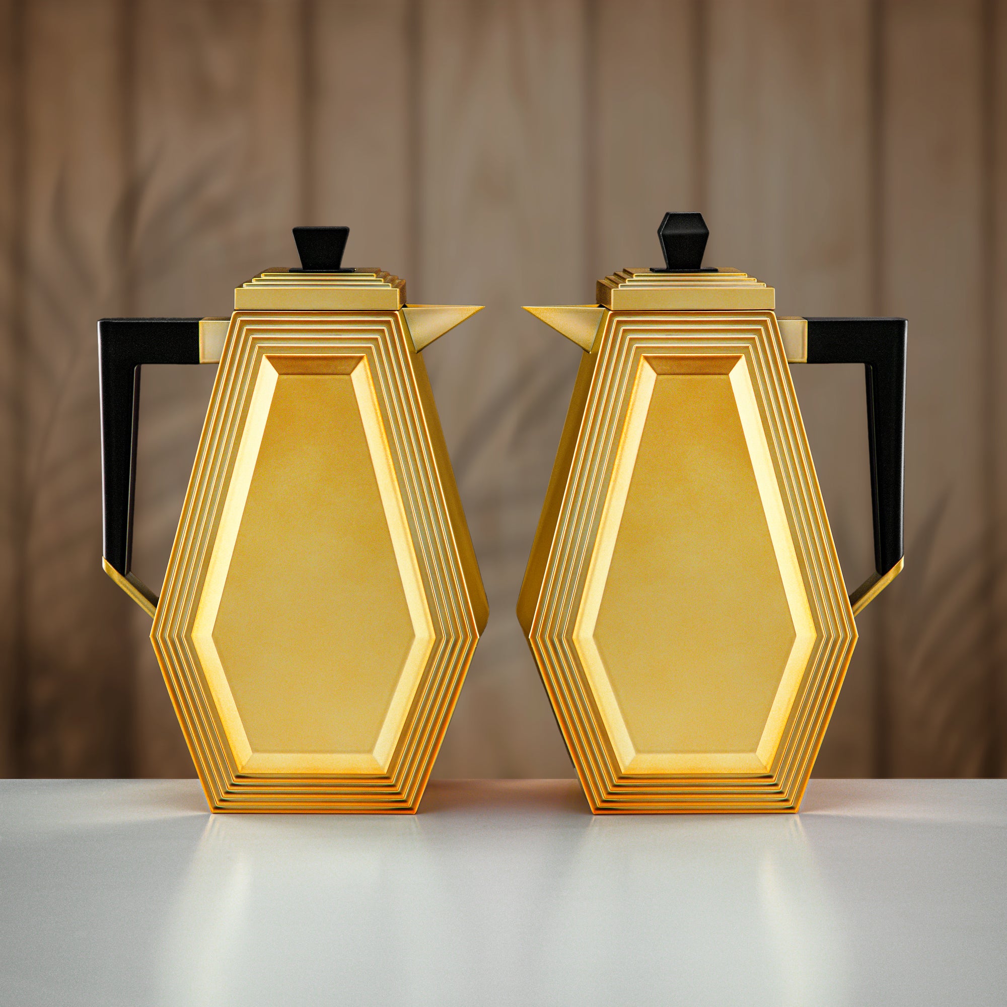 طقم ترامس المرجان 0.7 لتر + 0.7 لتر ذهبي غير لامع وأسود غير لامع