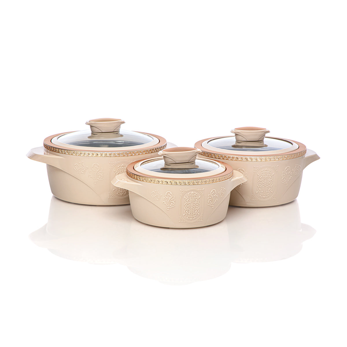 المرجان مجموعة ايزابيلا 3 قطع من البلاستيك Hot Pot باللون البيج والذهبي - PEL2530107