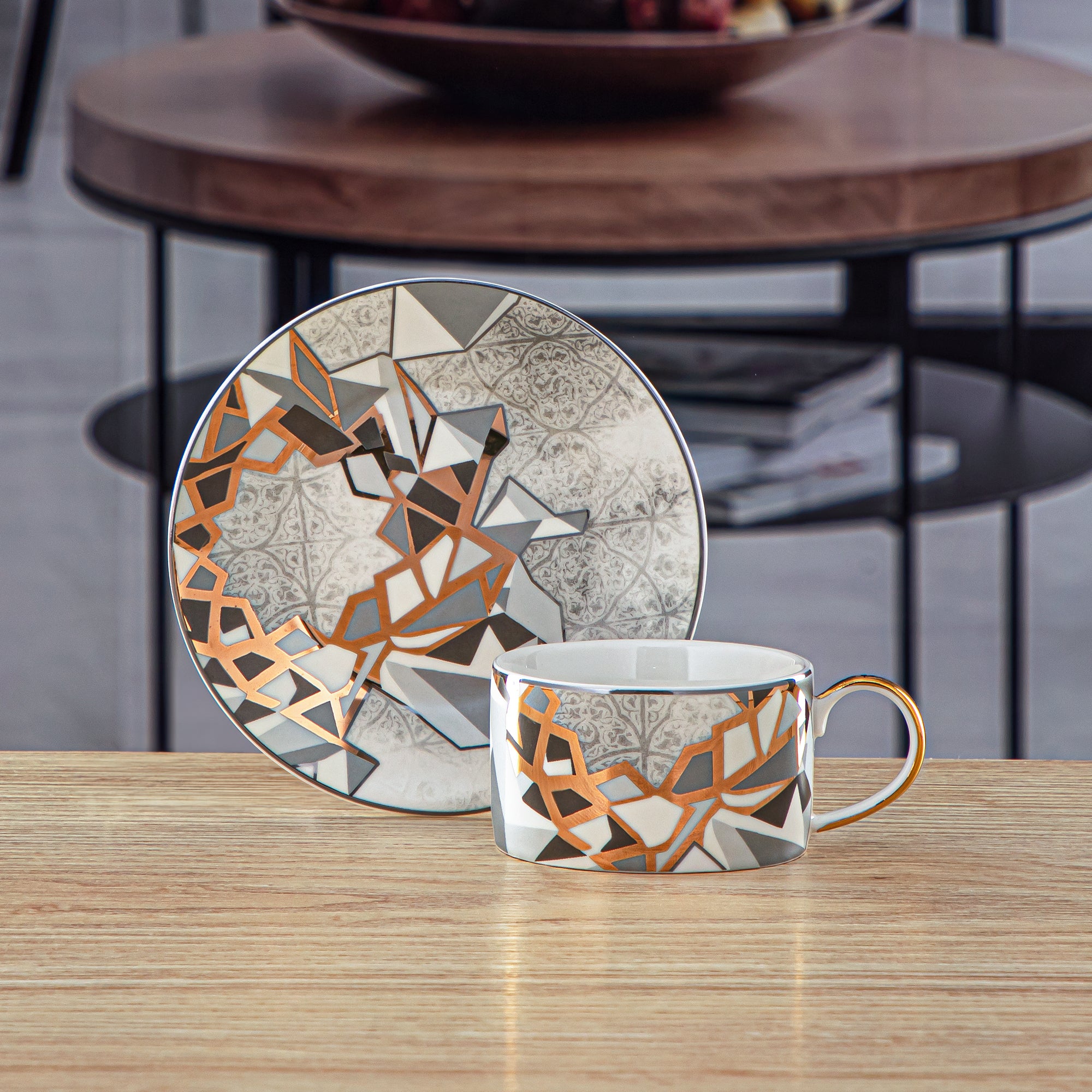 طقم المرجان لفناجين القهوة التركية 6 قطع مع صحون بورسلين - 1235