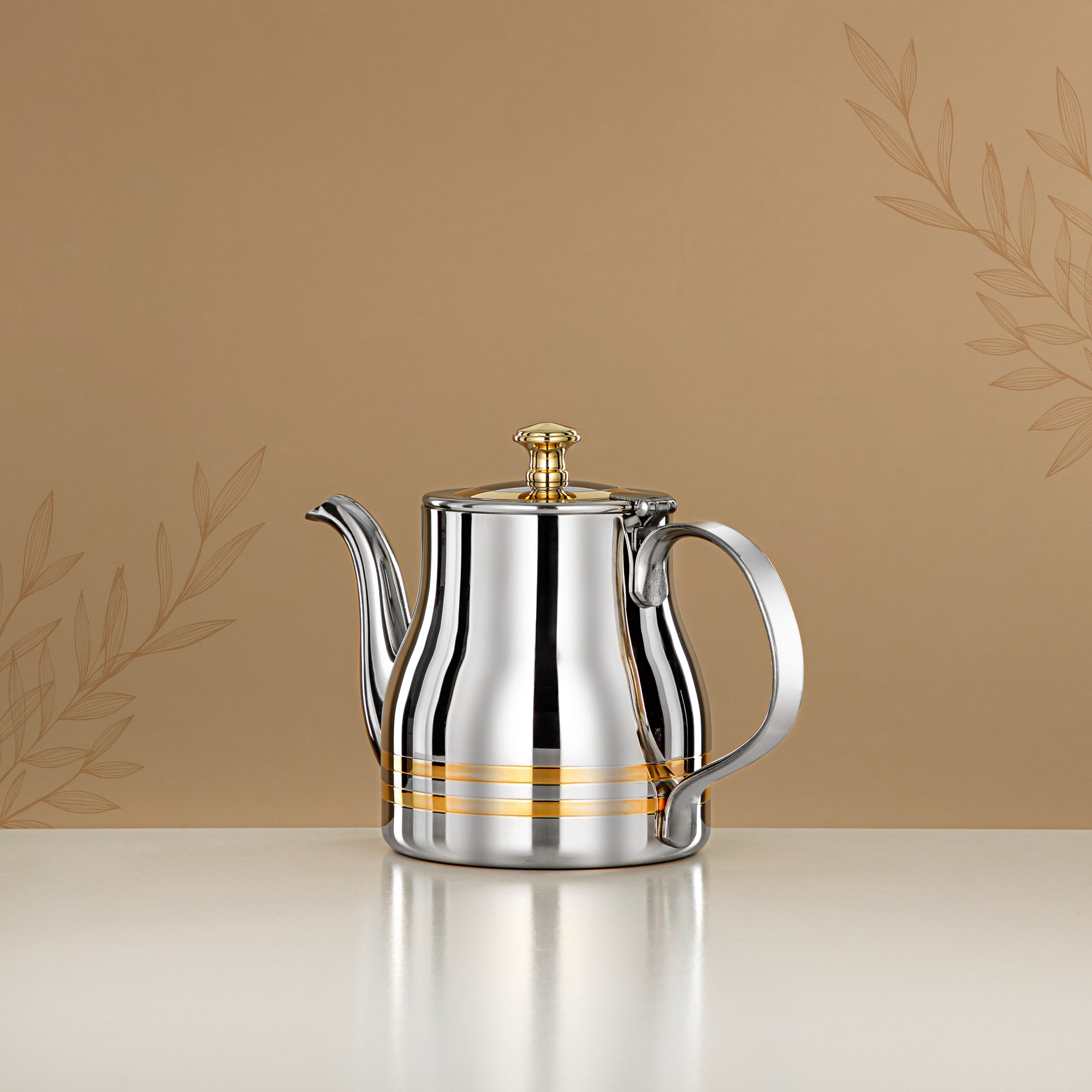 Almarjan Teapot Stainless Steel Silver Gold 0.7L – Elegance
