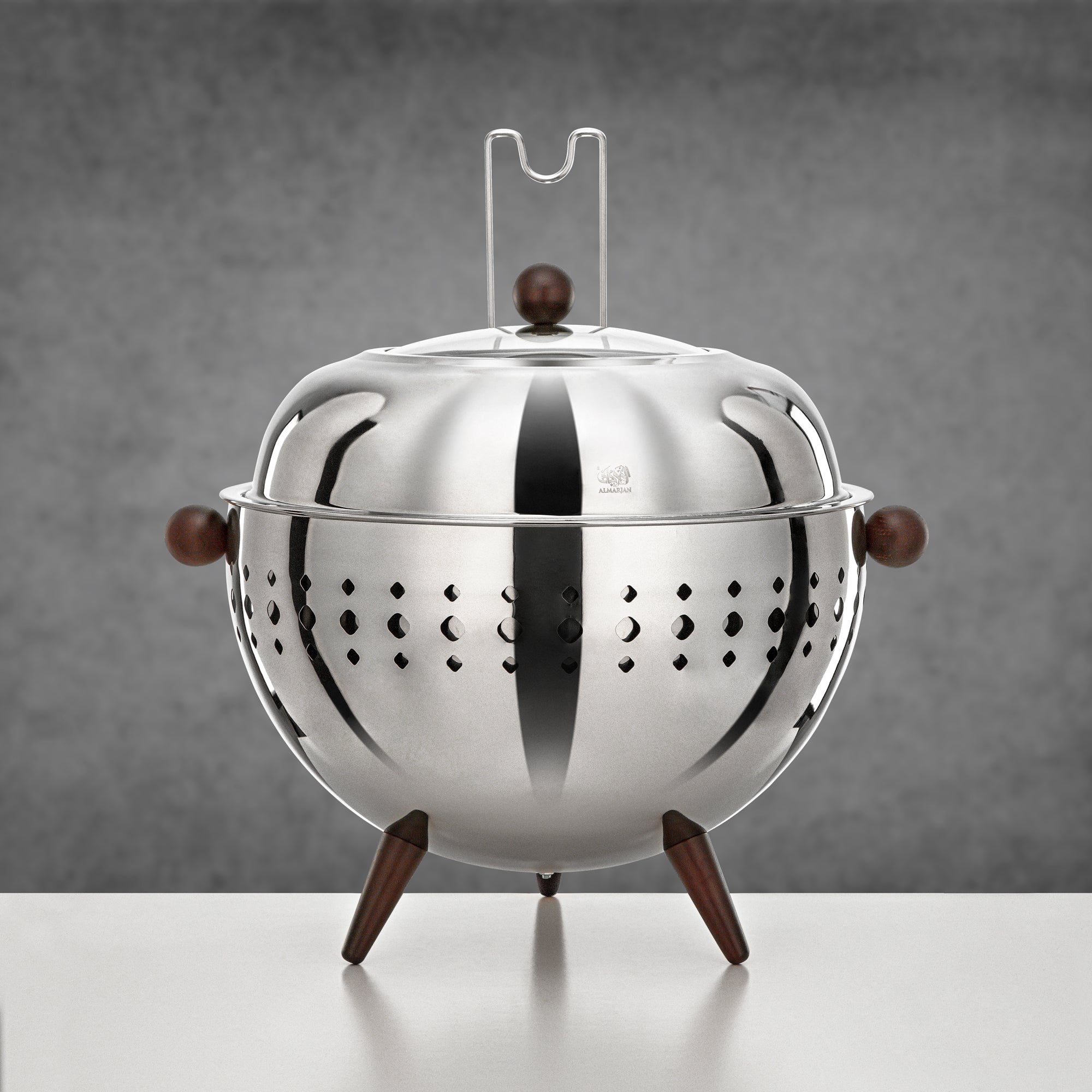 Almarjan Chafing Dish 6.5L Silver Mirror Polish with Dark Wood Handles