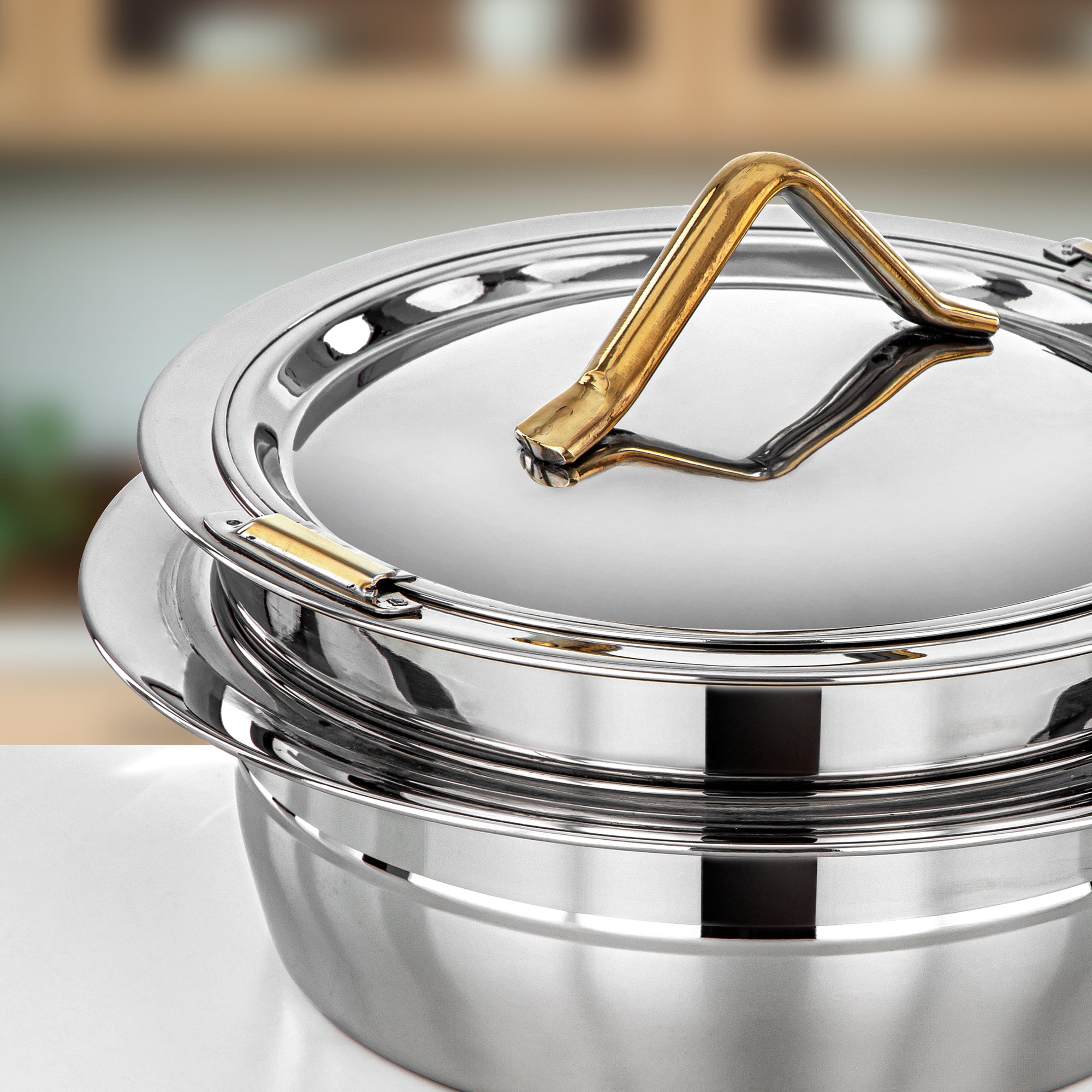 Almarjan Hot Pot Stainless Steel, 25CM (3000ML), Silver & Gold (H25PG6) - Tara Collection