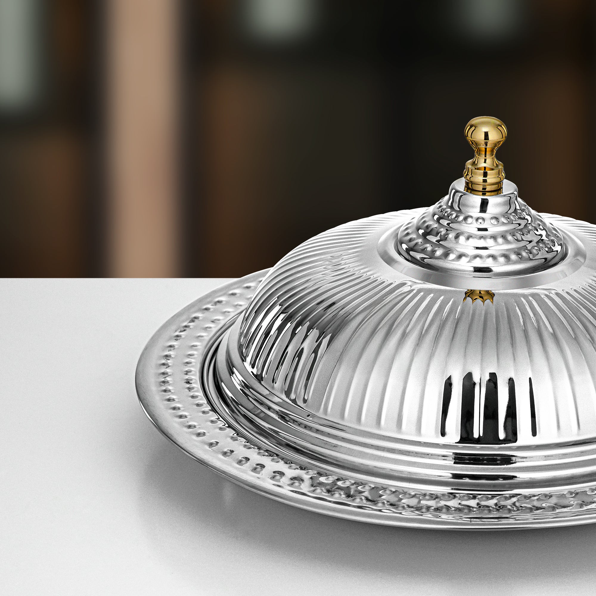 صينية الديوان المرجان مع غطاء، ٤٠ سم، فضية