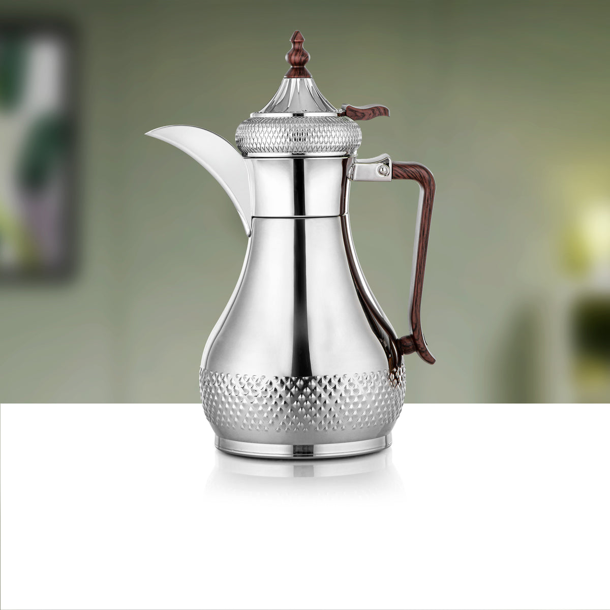 ترمس المرجان سعة 1.0 لتر، فضي وخشب داكن