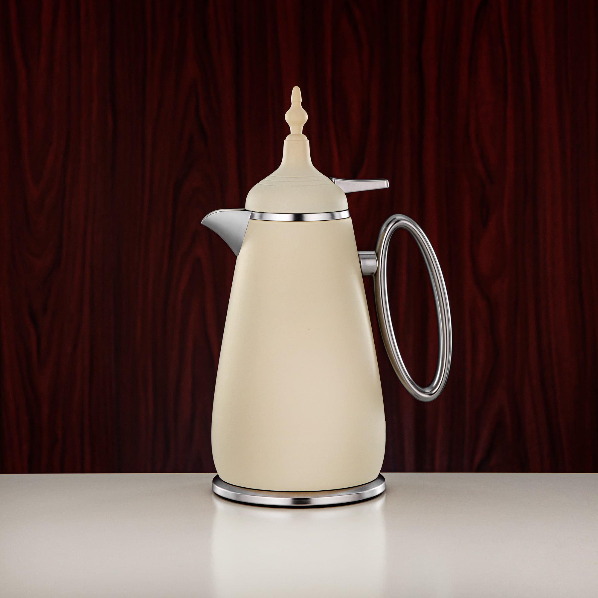 ألمرجان طقم ترامس زر ضغط ABS بيج غير لامع وفضي غير لامع 0.7 لتر + 1 لتر (UOP-A0700/B1000Q305YE23) - كلاسيكي ترمس