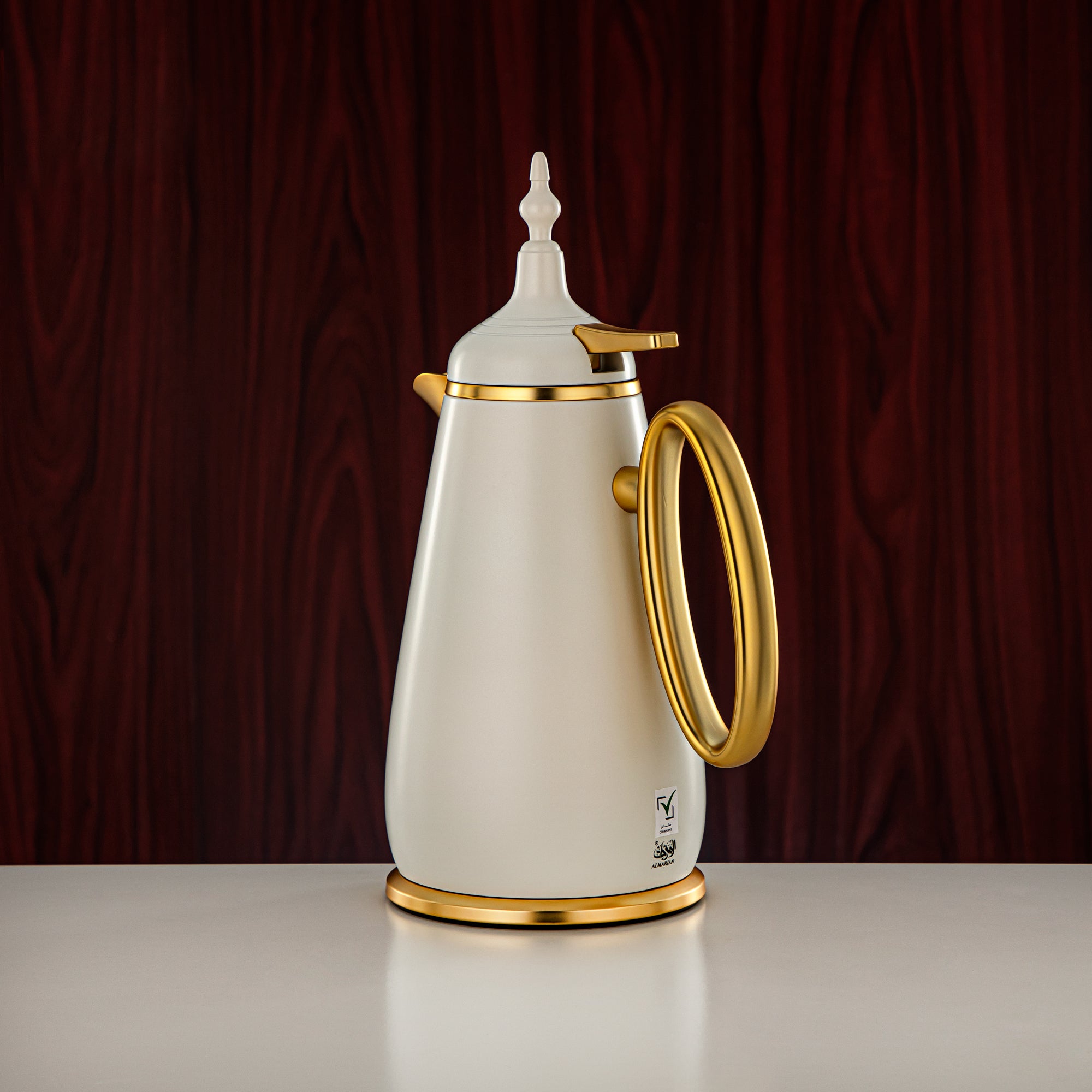 Almarjan Vacuum Flask Set Push Button ABS Matt White & Matt Gold 0.7L + 1L (UOP-A0700/B1000Q330YZE22) - Classic Vacuum Flask