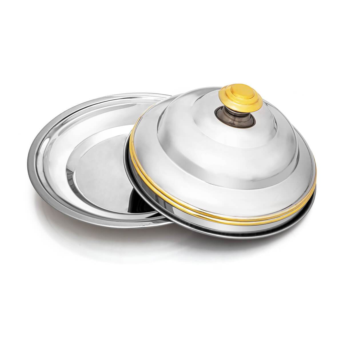 Almarjan 35 CM Orchid Collection Stainless Steel Koozy Tray Silver & Gold - H21PG1