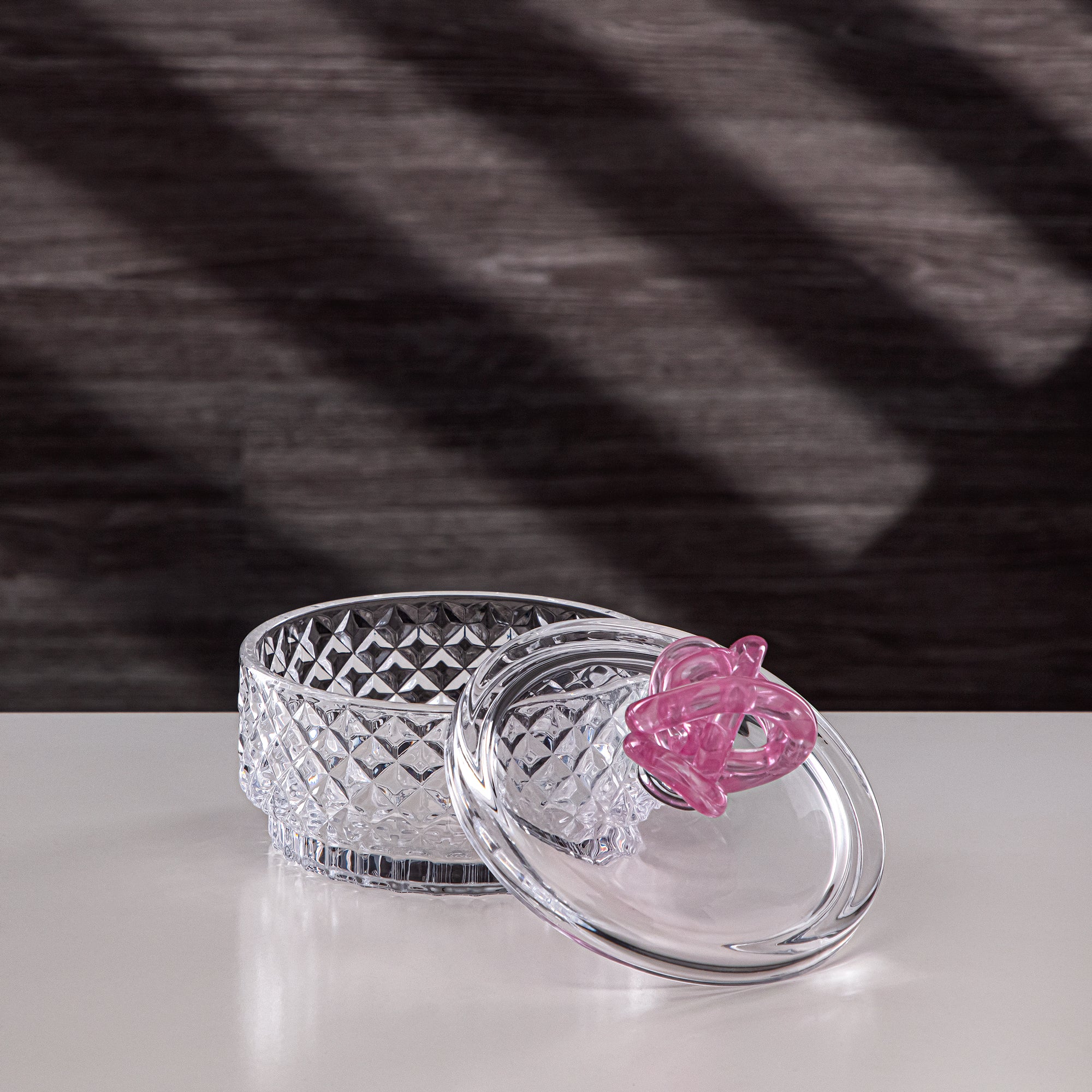 Almarjan Candy Bowl 15cm Glass Clear with Pink Knot