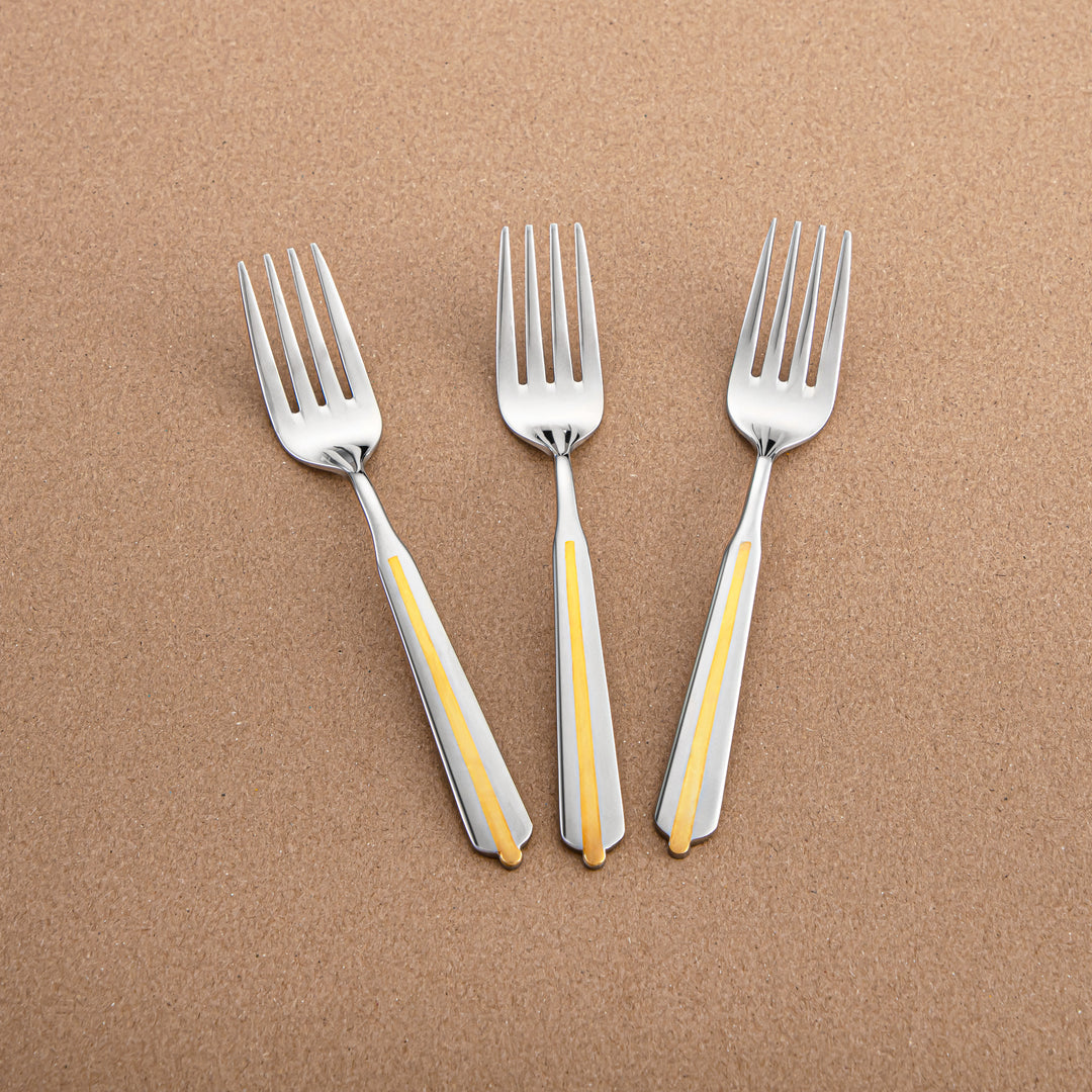 Almarjan 3-Piece Stainless Steel Tea Fork Set – Mirror Finish, Silver & Gold CUT1620043