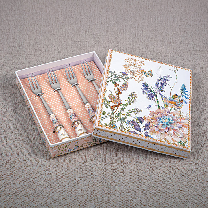 Almarjan 4 Pieces Dessert Fork Set With Porcelain Handle - D480 R2062H