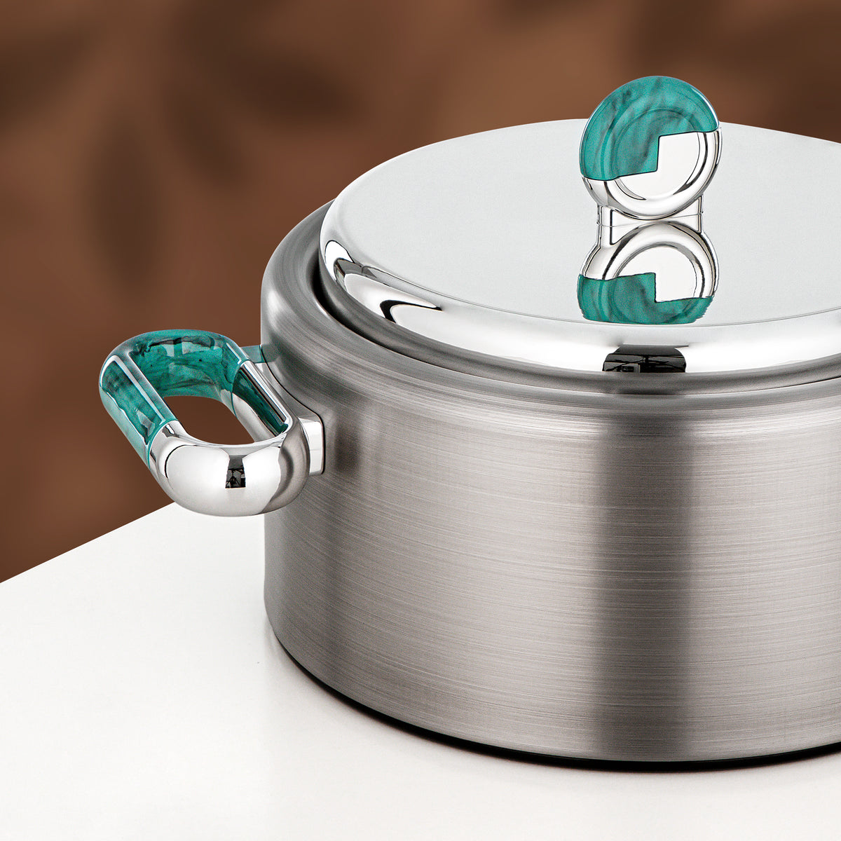 Almarjan 2 Pieces Hot Pot Set, Brushed Matt Silver & Tiffany Marble