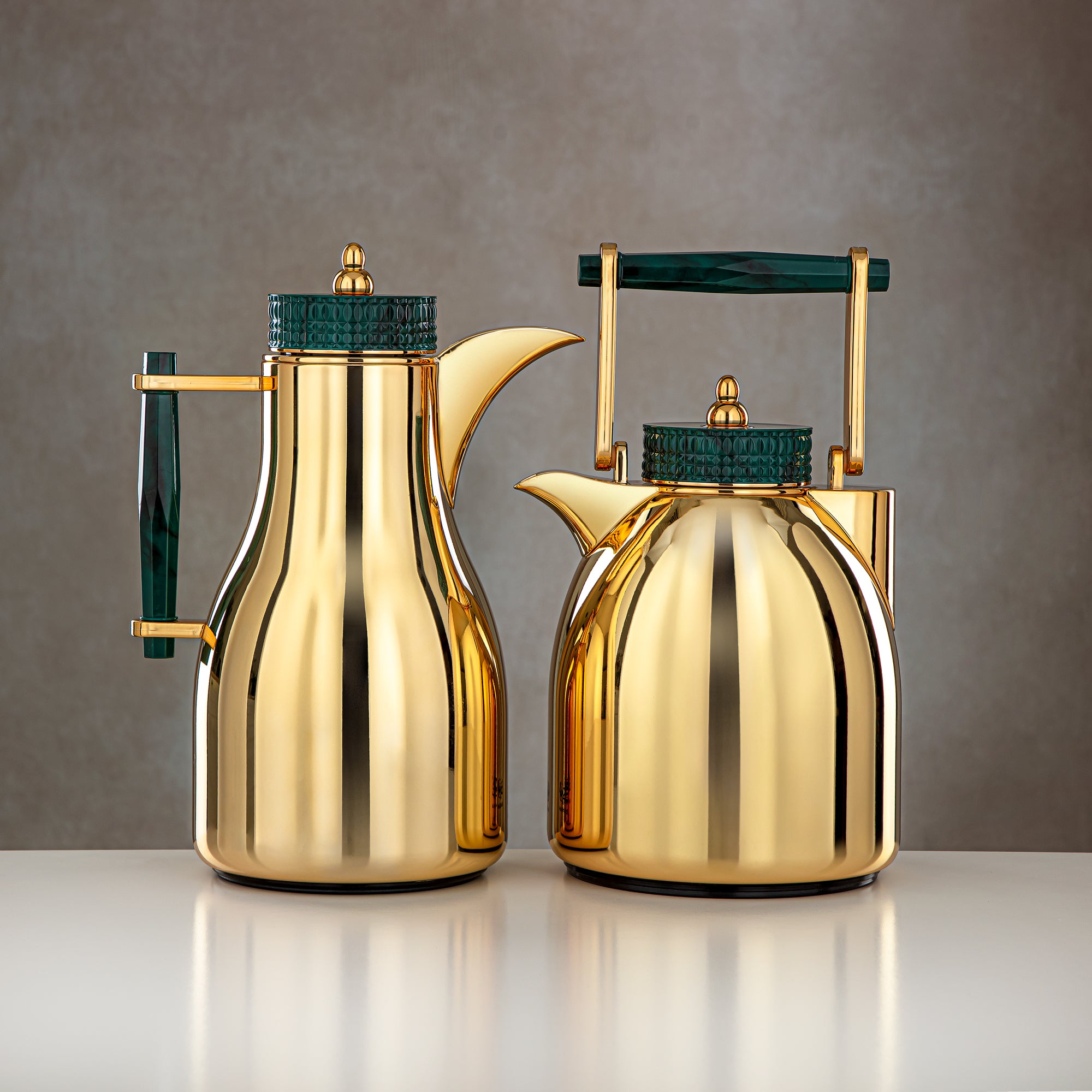 Almarjan 2 Pieces Vacuum Flask Set Gold & Green Marble - FG804 AB-100 GMR/G