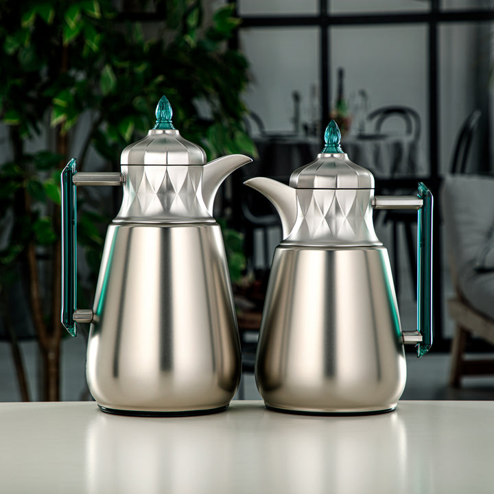 Almarjan 2 Pieces Vacuum Flask Set Matte Silver & Dark Green - FG805-070/100 MC/DG