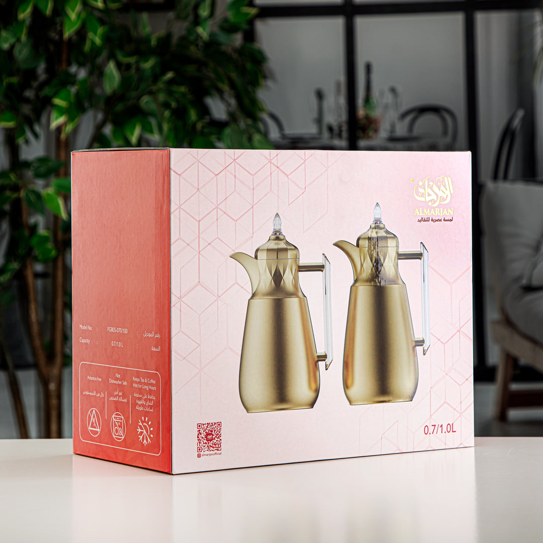 Almarjan 2 Pieces Vacuum Flask Set Matte Gold & Transparent - FG805-070/100 MG/TR