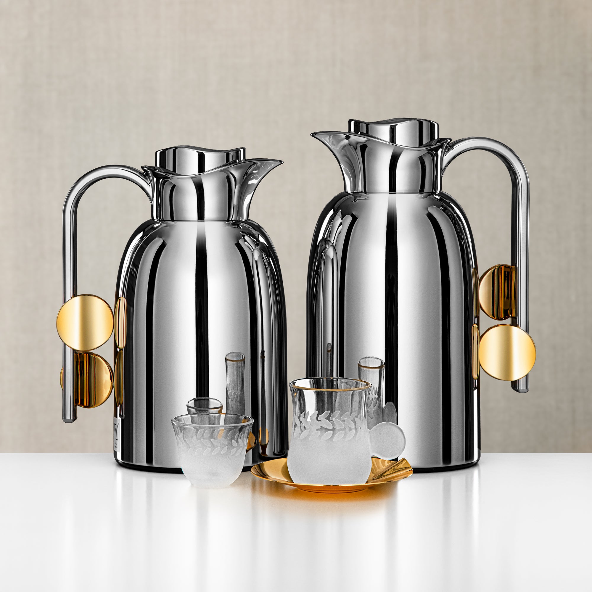 Almarjan Vacuum Flask & Tea Set 20 Pieces Silver & Gold