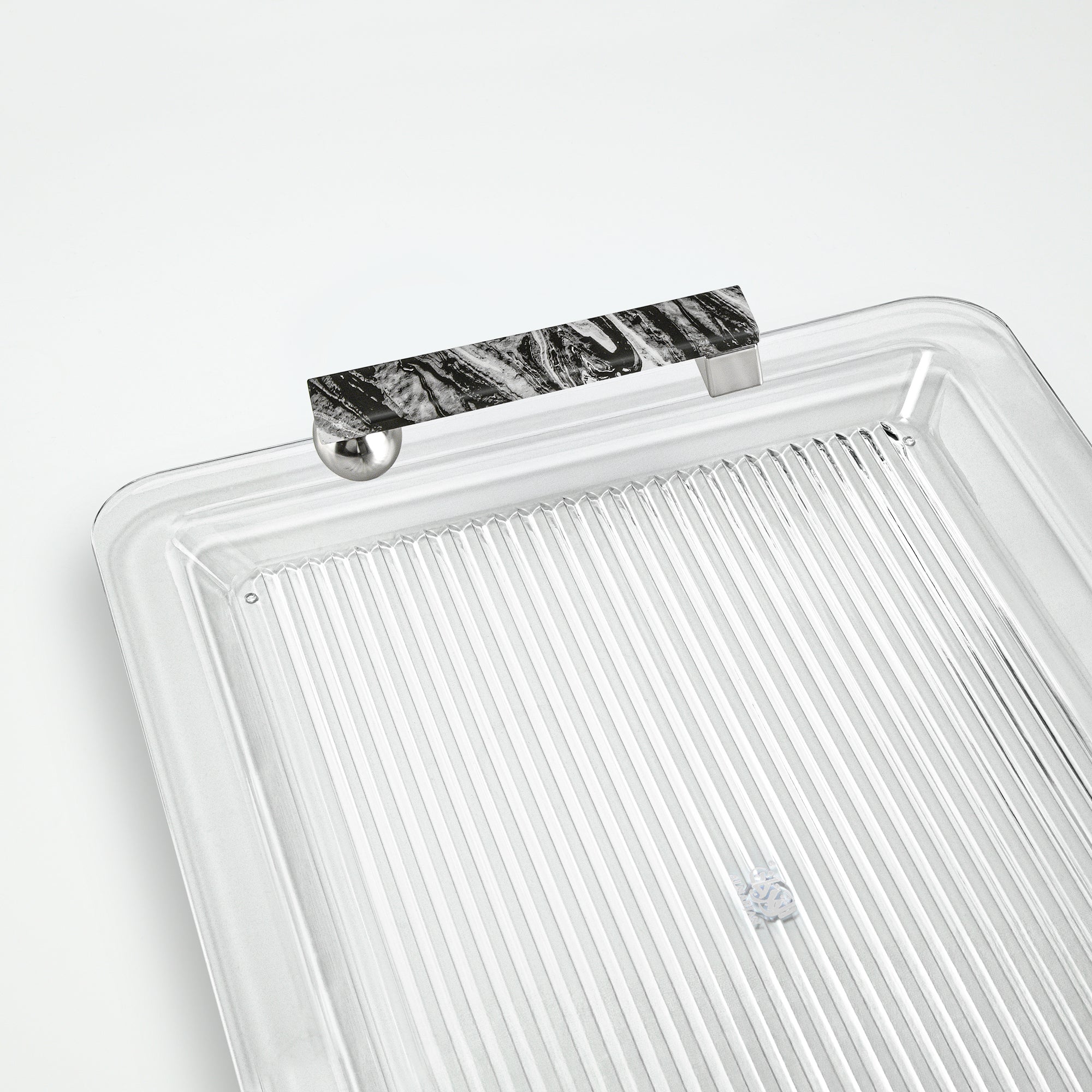 صينية تقديم المرجان ٥٠ سم من النيكل غير اللامع والرخام الأسود