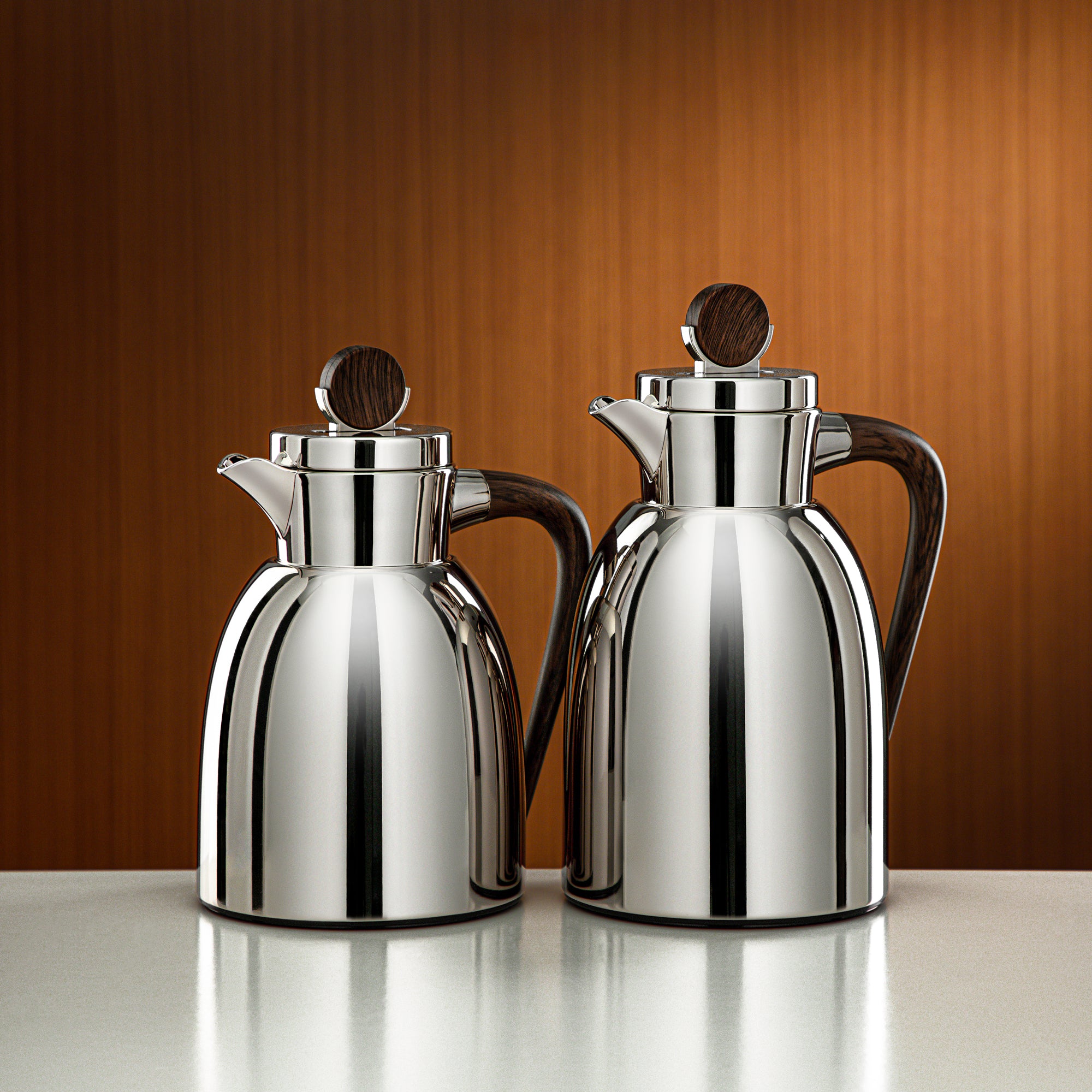 Almarjan Vacuum Flask Set 0.7L & 1L Nickel & Dark Wood