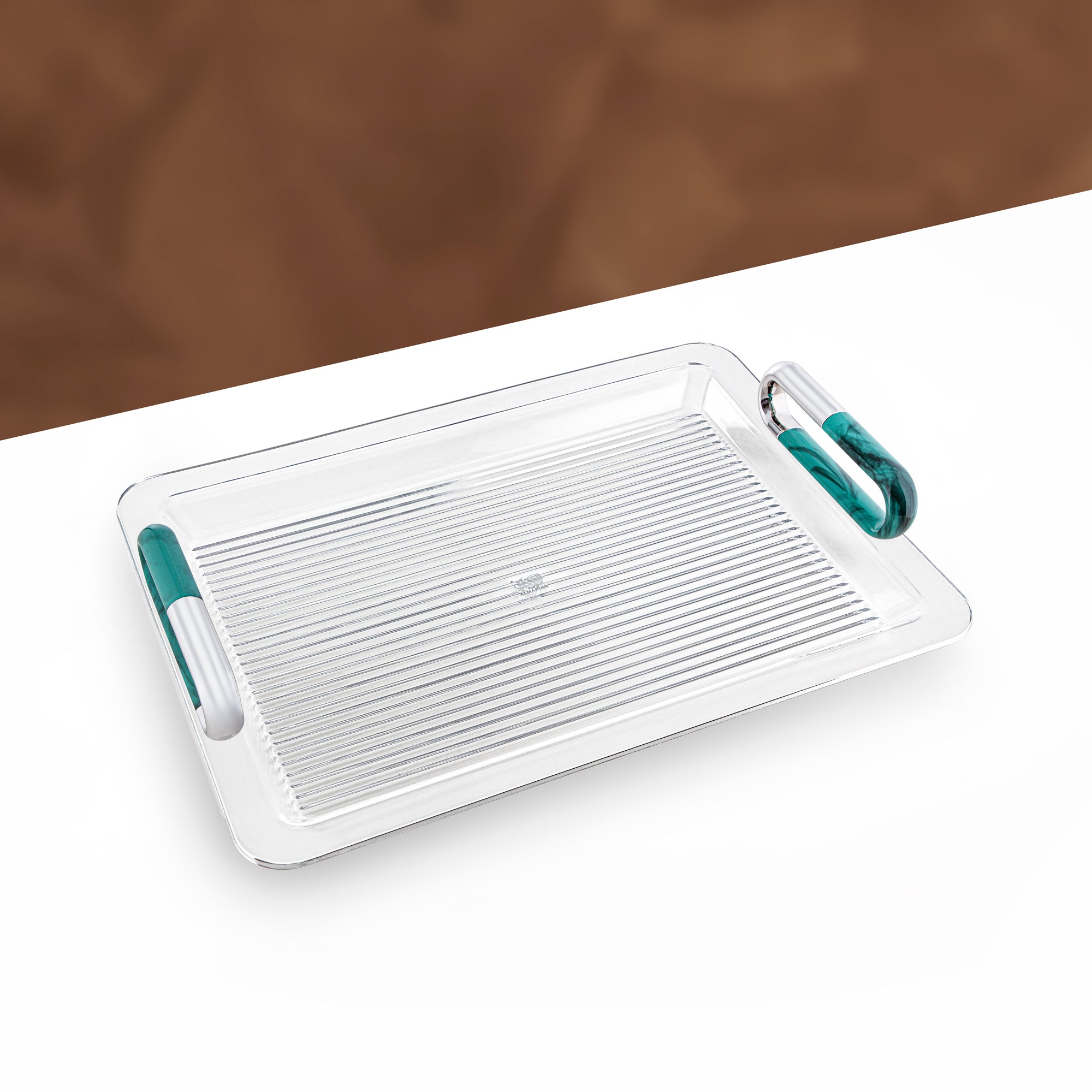 Almarjan 50 cm Acrylic Serving Tray, Silver & Tiffany Marble