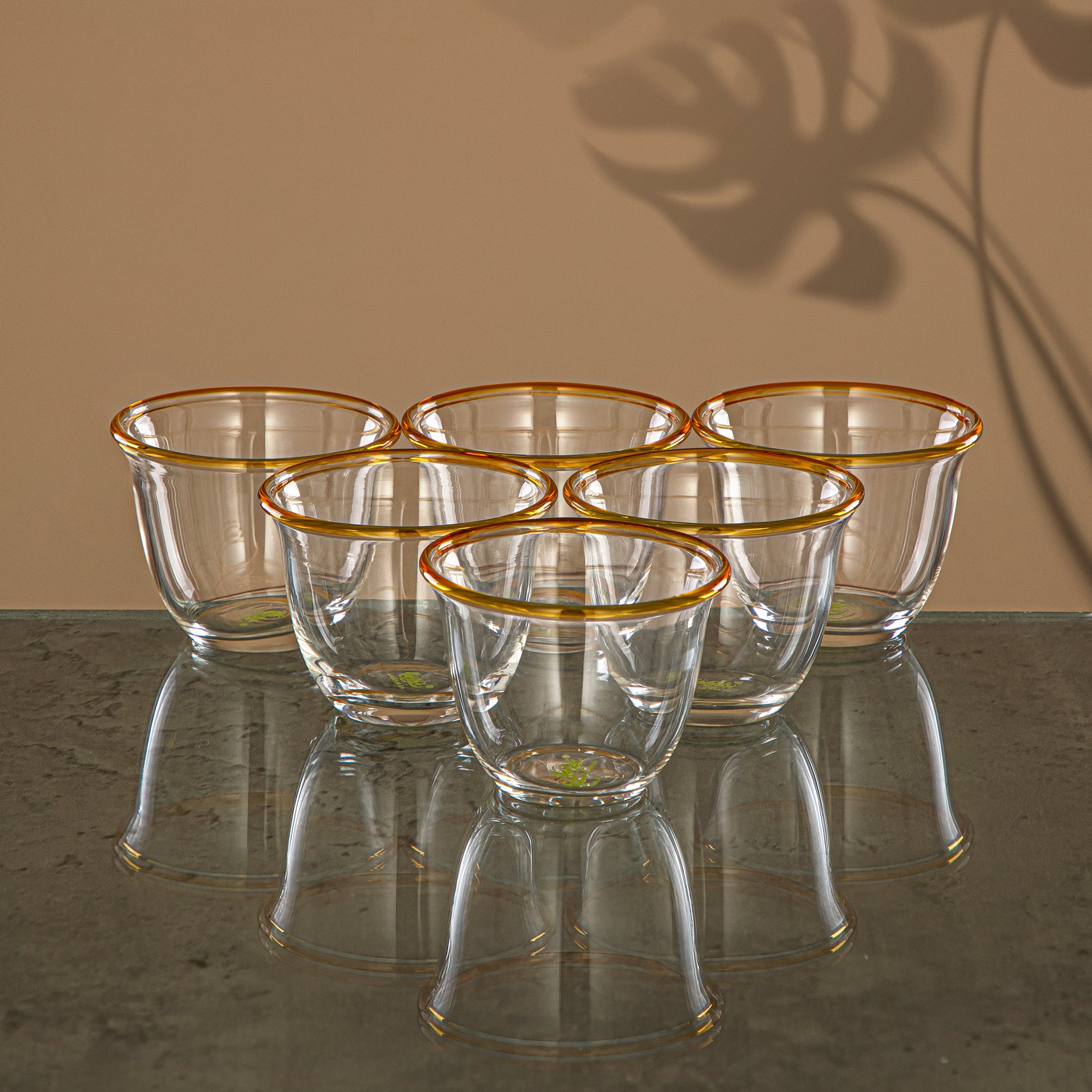 Almarjan Arabic Coffee Set 6 Pieces, Borosilicate Glass, Clear & Amber (GLS0010118) - Arabic Coffee