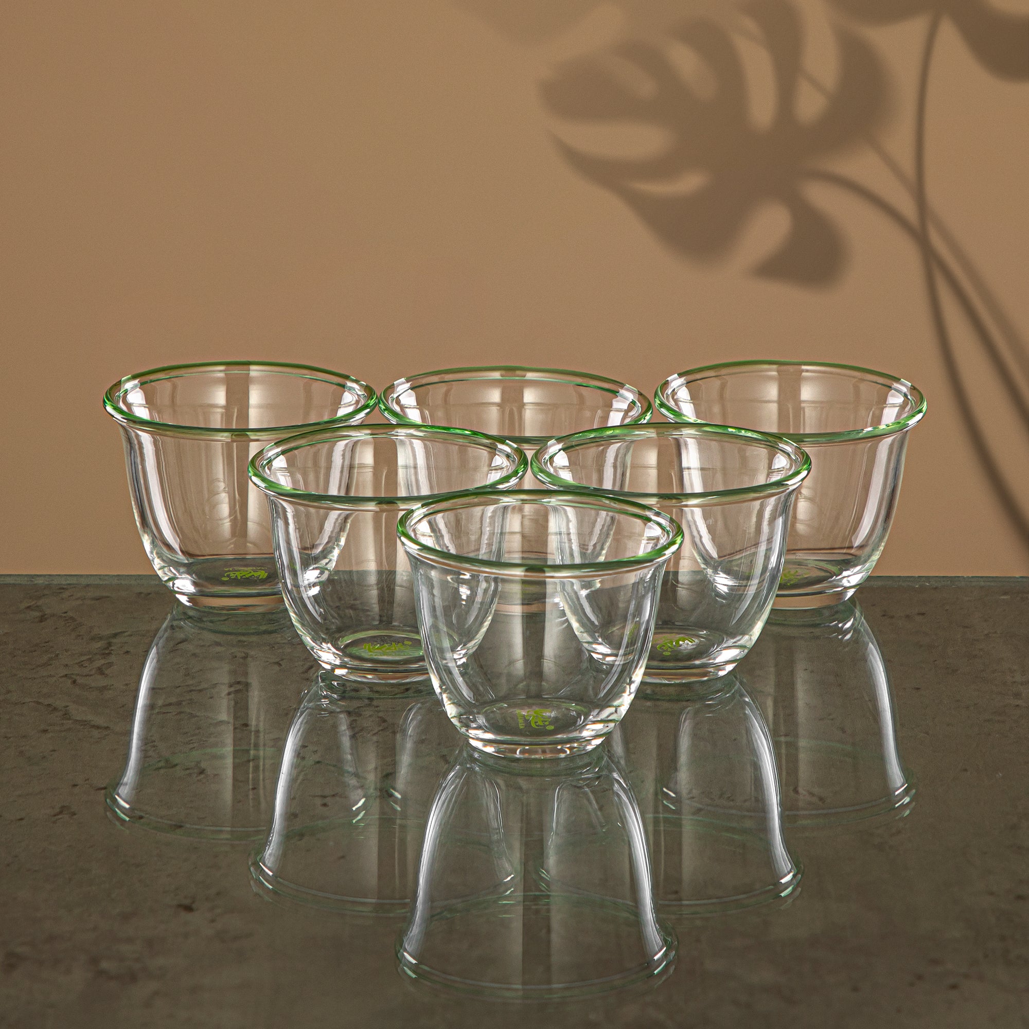 Almarjan Arabic Coffee Set 6 Pieces, Borosilicate Glass, Clear & Green (GLS0010119) - Arabic Coffee