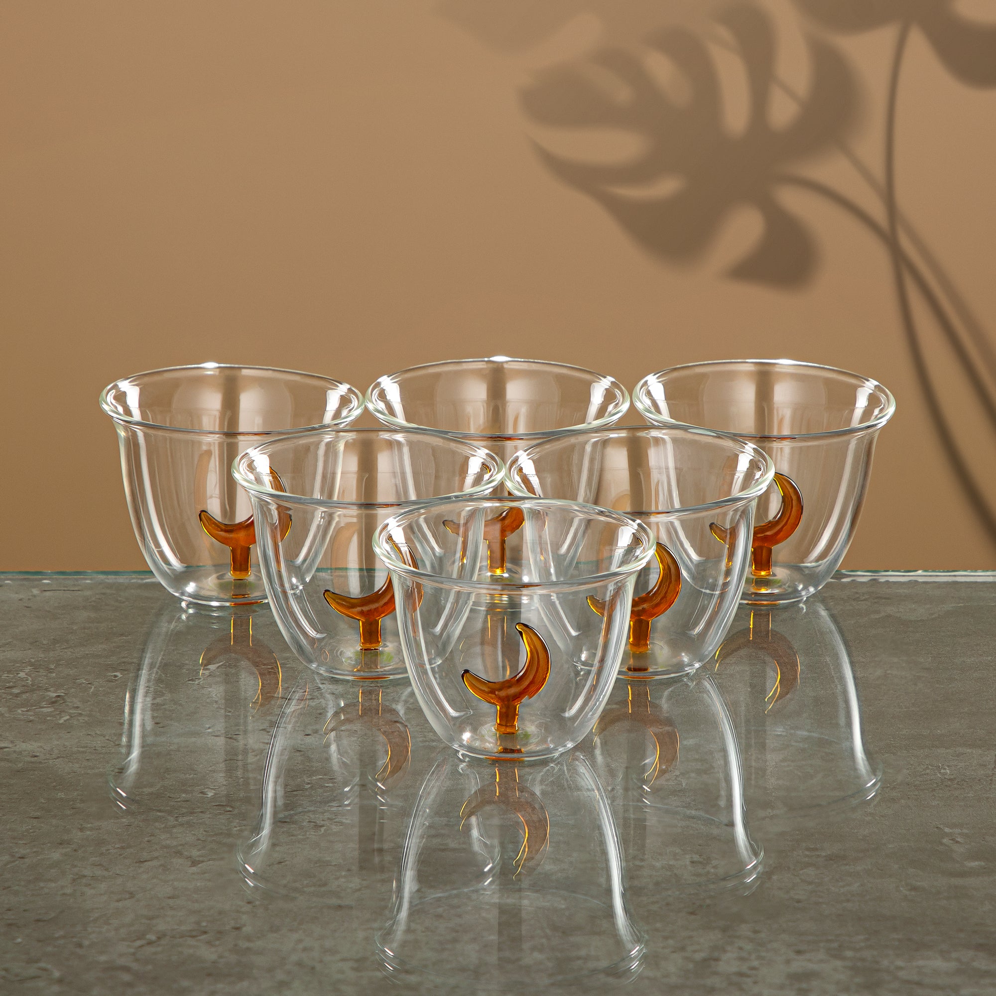 Almarjan Tea & Coffee Set 18 Pieces, Borosilicate Glass, Clear & Amber (GLS0010171) - Moonrise Collection